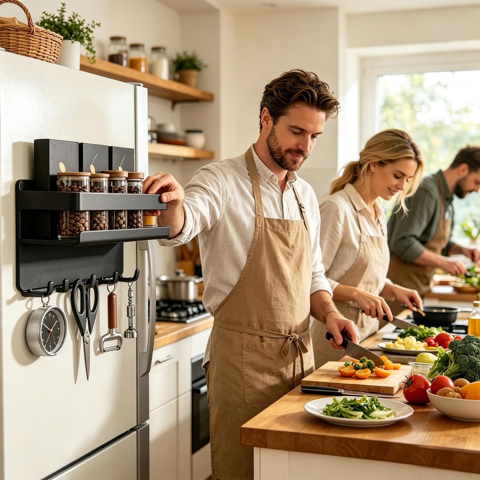 Genérico Estante Magnético para Estante Magnético Sin Taladro con 6 Ganchos | Soporte de Cocina para Almacenamiento Para Especias, Condimentos, Despensa, Garaje, Lavandería, Dormitorio, Hogar, Oficina,