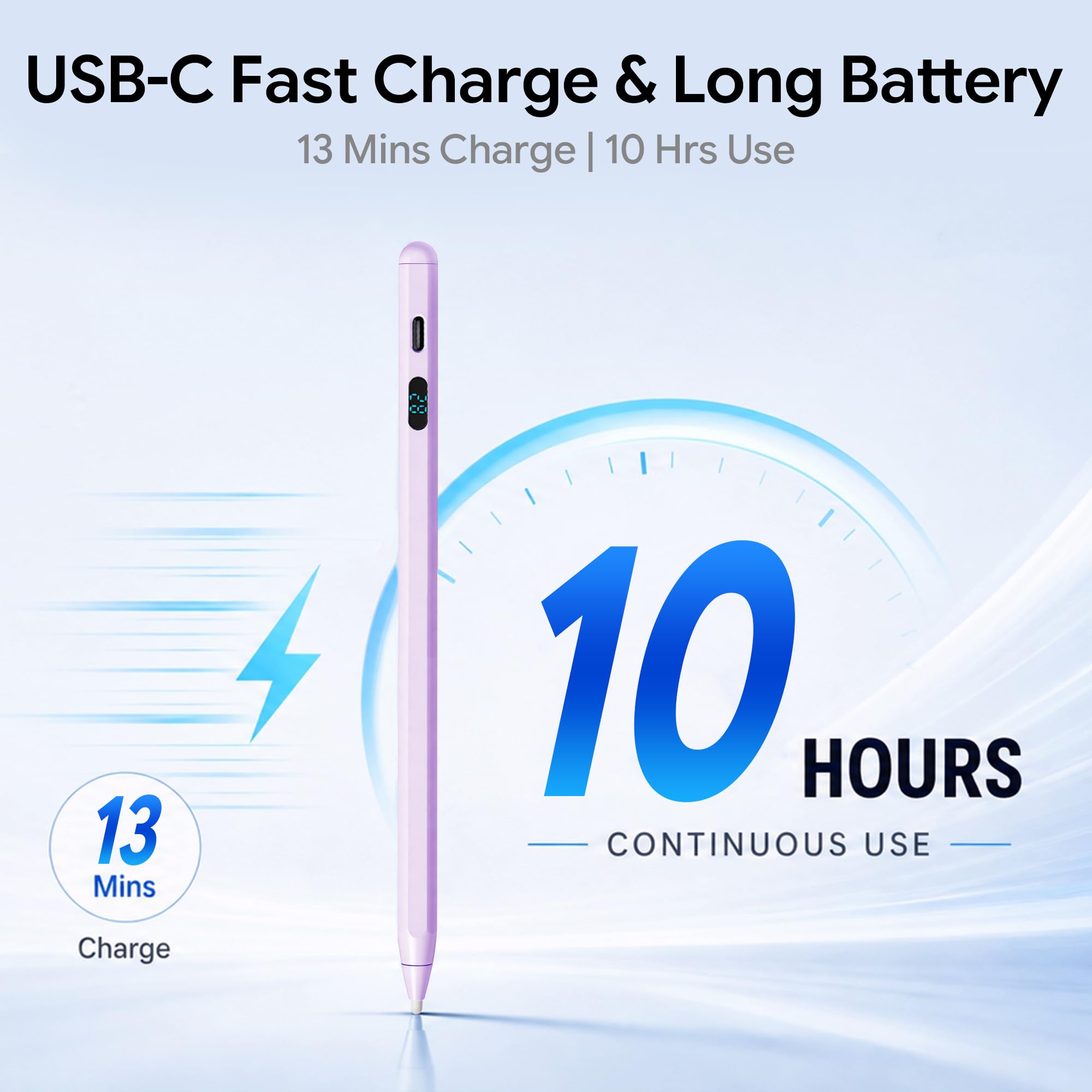 LED Akku Display Stylus Pen, Schnelles Aufladen Aktiver Digitaler Bleistift für iPad iPhone Samsung Android Tablets, Niedrige Latenz & Neigungsempfindlichkeit für Notizen/Zeichnen, Kein Bluetooth