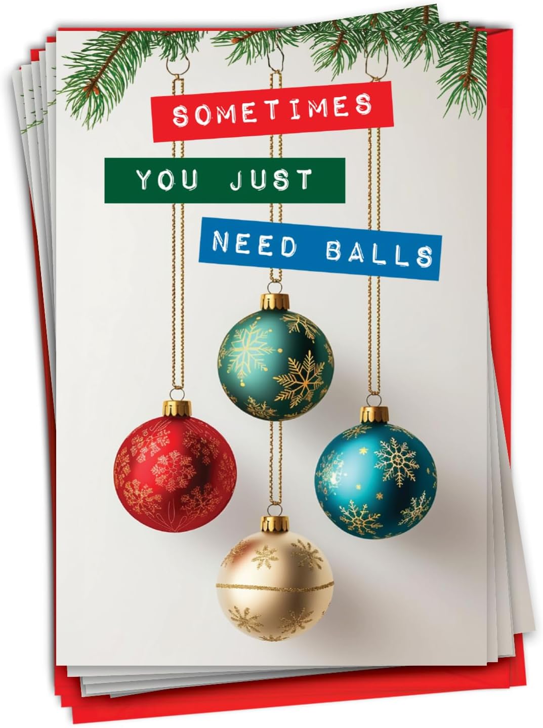 NobleWorks 12 Funny Christmas Cards w/5 x 7 Inch Envelopes (1 Design, 12 Each) - Need Balls C10749XSG-B12x1