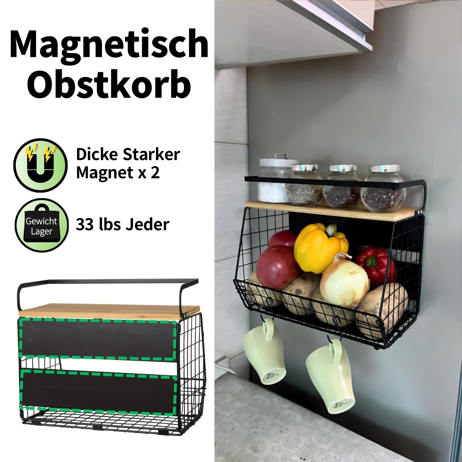 Magnetisches Gewürzregal Für Kühlschrank – 2-tlg. Set In Holzoptik & Metall, Platzsparend & Dekorativ