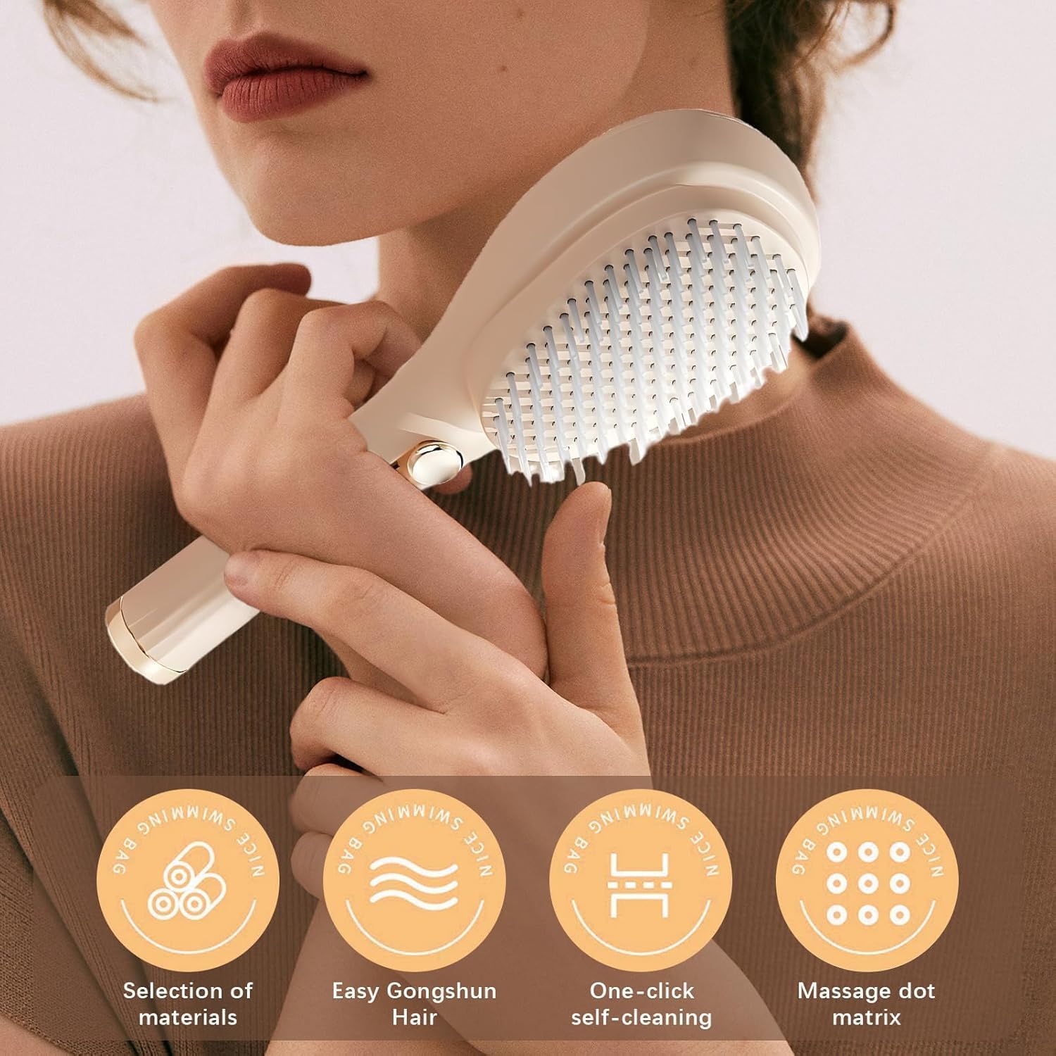 BELARO Self Cleaning Hair Brush for Women, Easy Clean, Massage Comb with Retractable Bristles One-pull Clean Anti Static Tools for All Hair Types (Hair Brush) 3