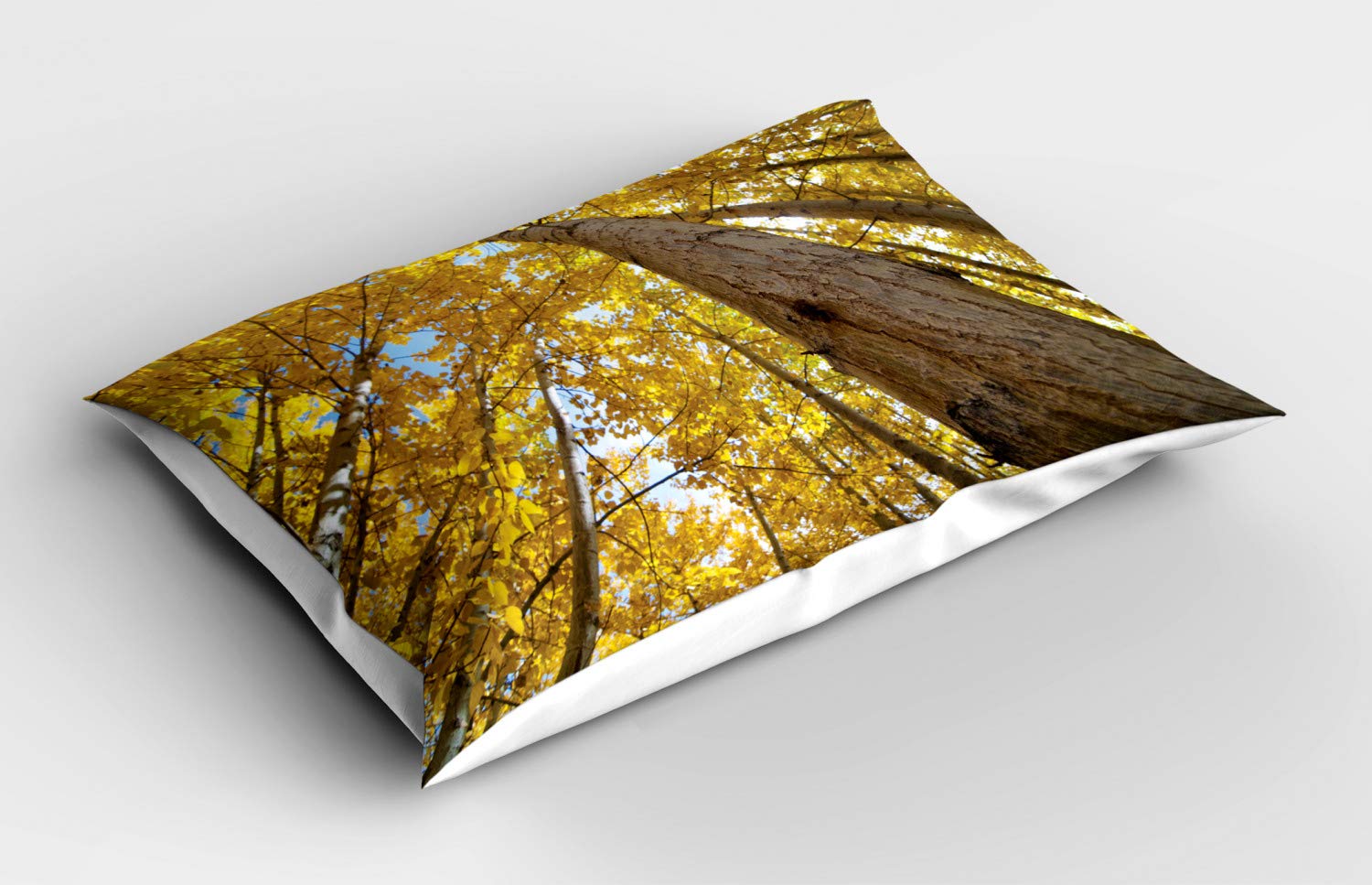 ABAKUHAUS Scenery Pillow Sham, Aspen Trees in Forest, Decorative Standard Size Printed Pillowcase, 32" X 16", Yellow