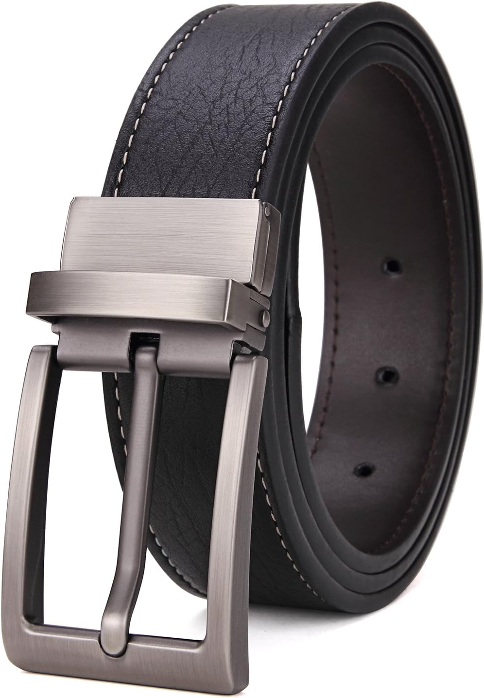 Matasuha Men’s Reversible Belt Dress Leather Belts For Men Rotated Buckle Black, 39 40 Waist