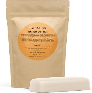 Plant Guru Raw Mango Butter 8 oz. Bar - 100% Pure Natural Unrefined - Great for Skin and Hair Growth. DIY Soap Making, Body Butter, Lotions and Creams.