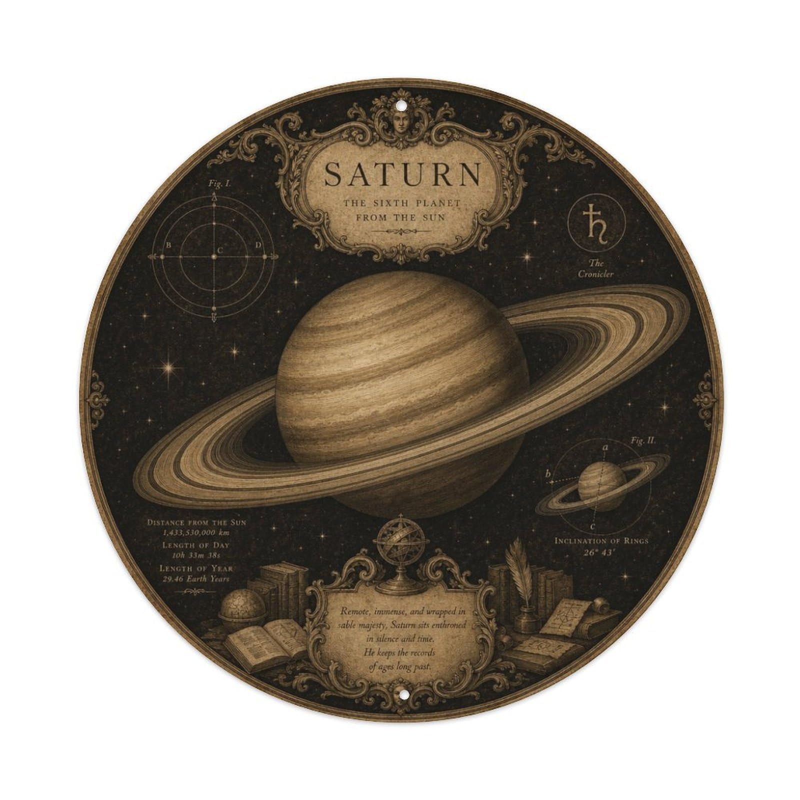 Cosmic Orbit Saturn Planet Astral Galaxy Retro Sci Fi Metal Tin Sign Plaque Wall Decor for Cafe, Man Cave, Club Bar, Office, Home Garden Round Metal Poster 8x8Inch