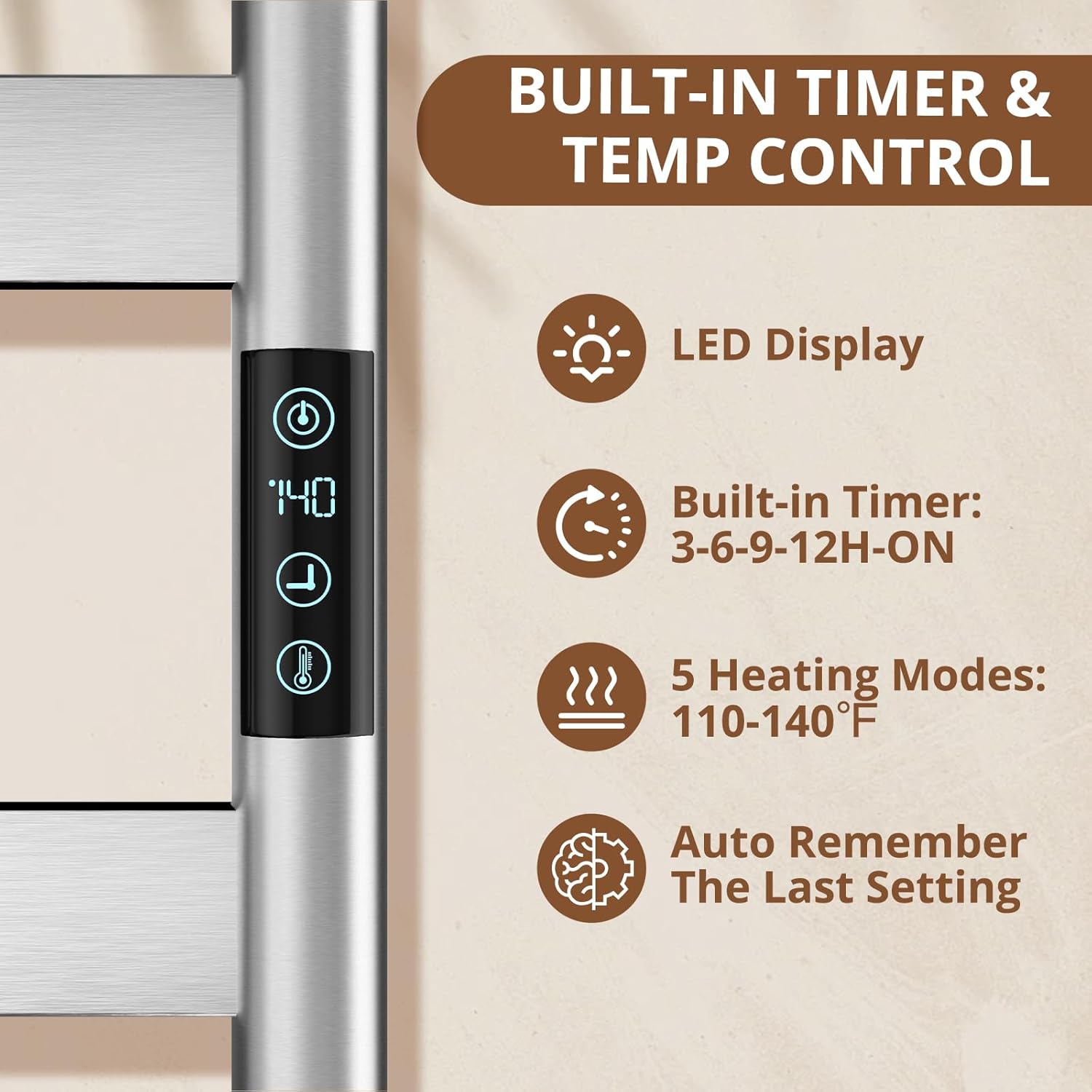Heated Towel Racks for Bathroom Freestanding & Wall Mounted, WiFi-enable Electric Towel Warmer Rack, Extra-Wide Heating Area Fast Heating with Timer & Temperature Control, 8 Bars, Nickel Silver