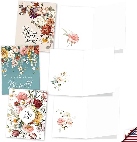 Miniatura 4 de The Best Card Company Juego de 20 notas surtidas en blanco Get Well Soon de 4 x 5.12 pulgadas con sobres (10 diseños, 2 de cada uno) Be Well Soon