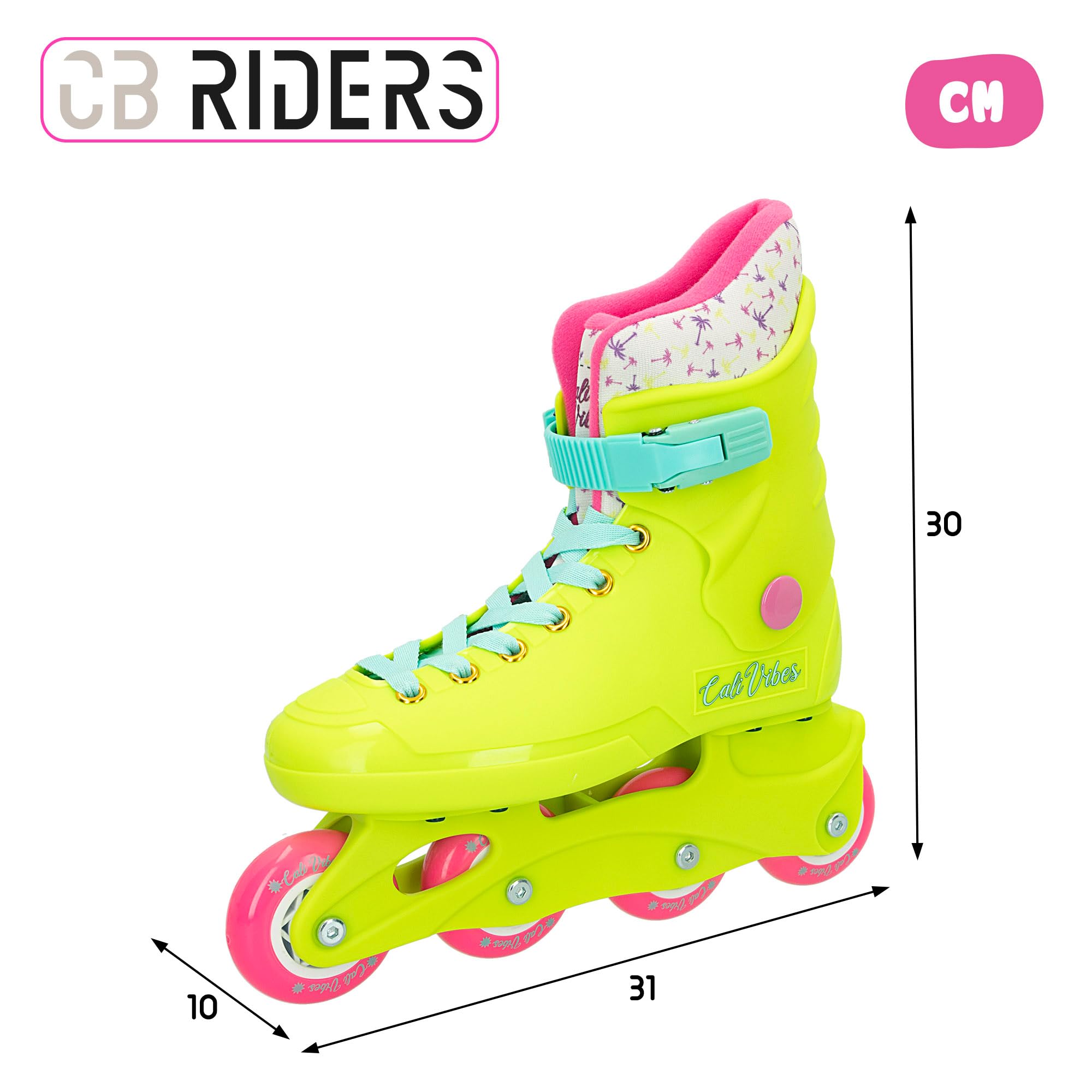 ColorBaby CB Riders - Patines en línea, Amarillo neón, Cierre Ajustable con Hebilla y Cordones, T.36-37, A Partir de 3 años, Máx. 50 kg, Patinetes en línea Infantiles, Modernos y sofisticados (85426)