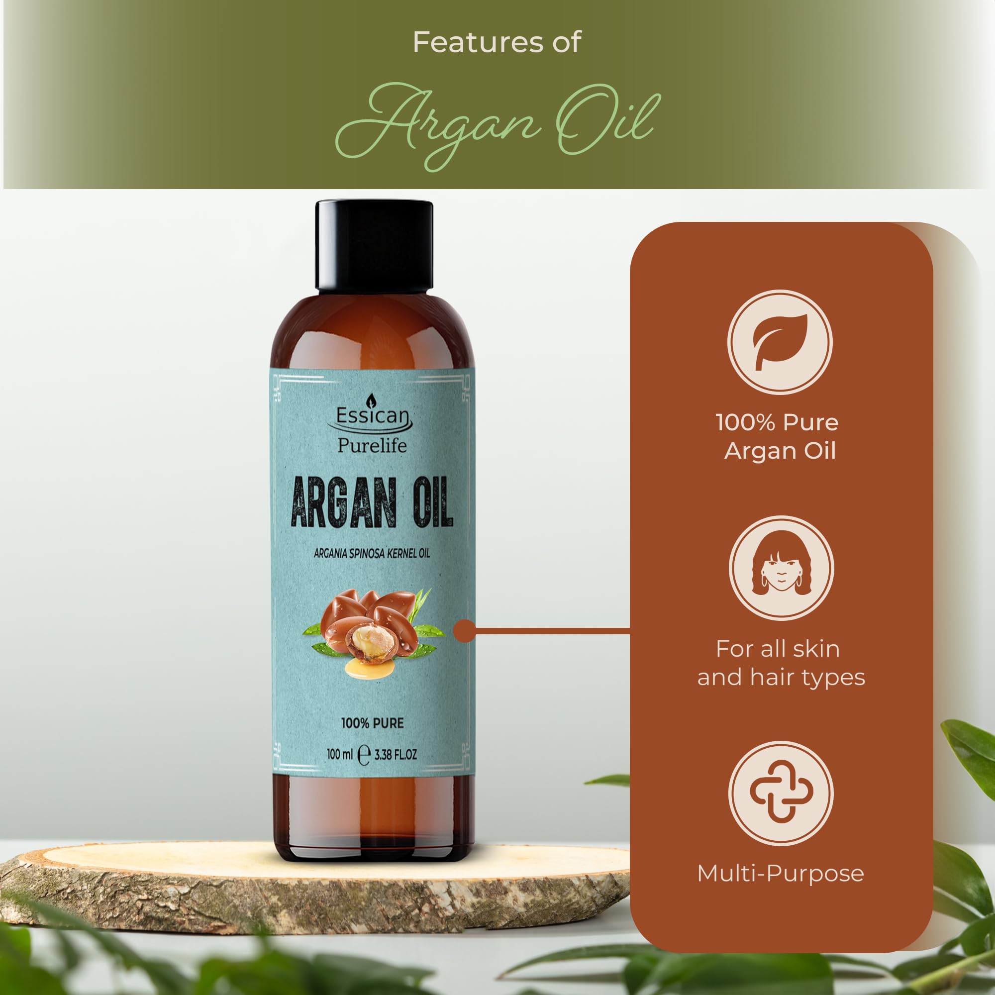 Essican Purelife Pure Argan Oil for Hair & Skin 100ml - Image 3