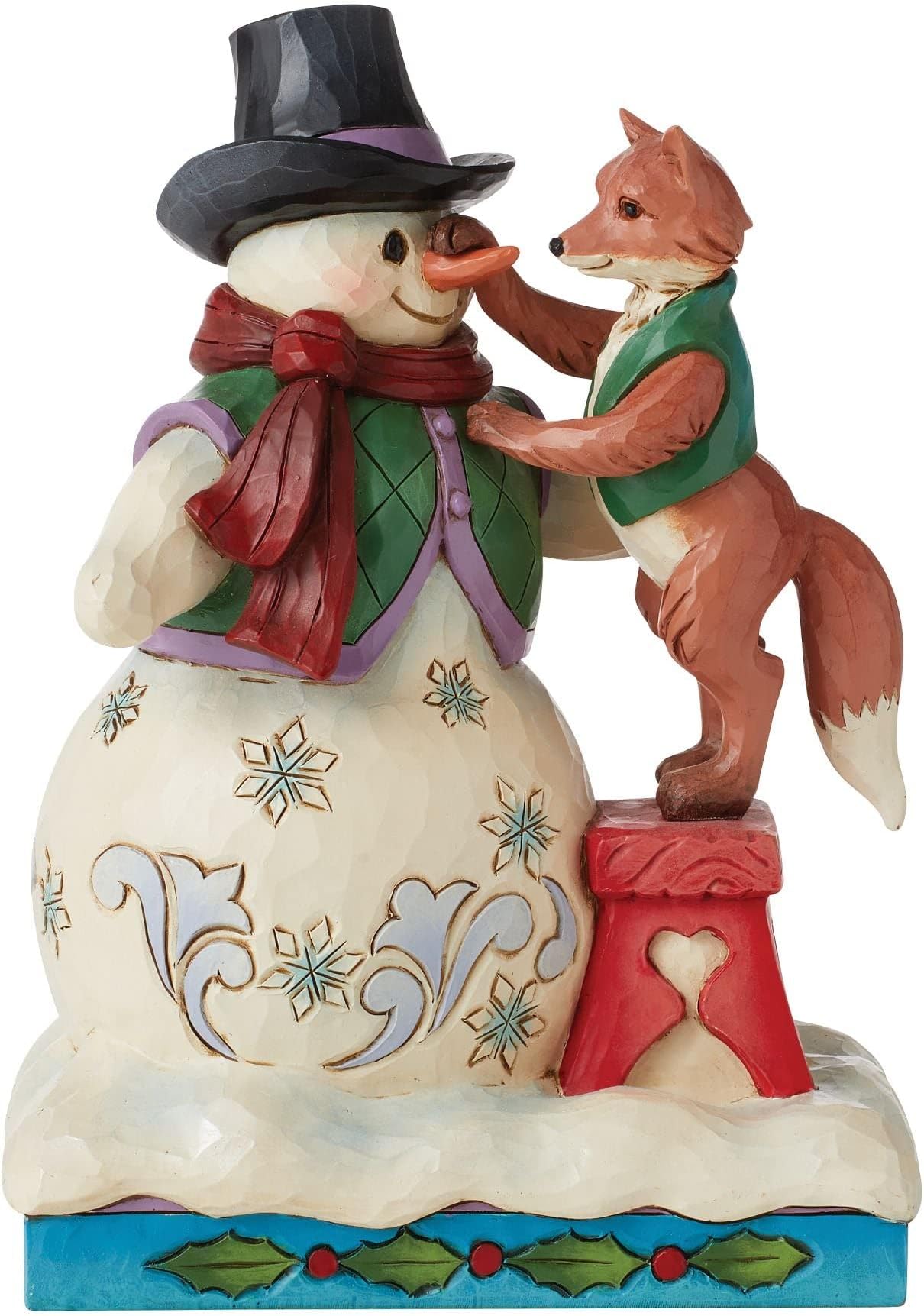 Enesco Jim Shore Heartwood Creek Snowman with Fox Figurine, 8.26 Inch, Multicolor
