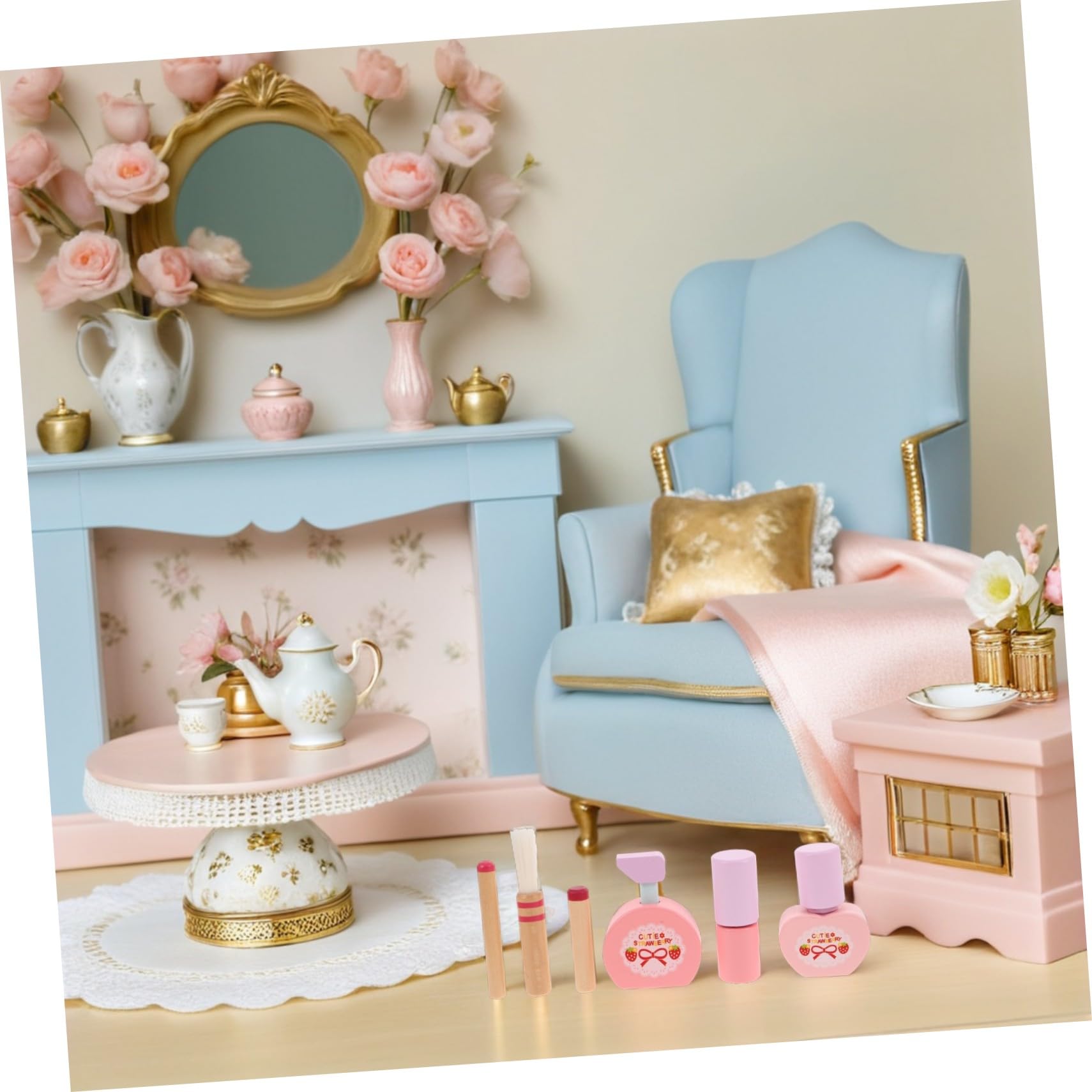 FRCOLOR Set di Giocattoli da Trucco per Ragazzo Ragazza in Legno, Giocattolo Toeletta Bambina Stile Principessa, Design Realistico per Gioco di Ruolo Creativo e Sicuro