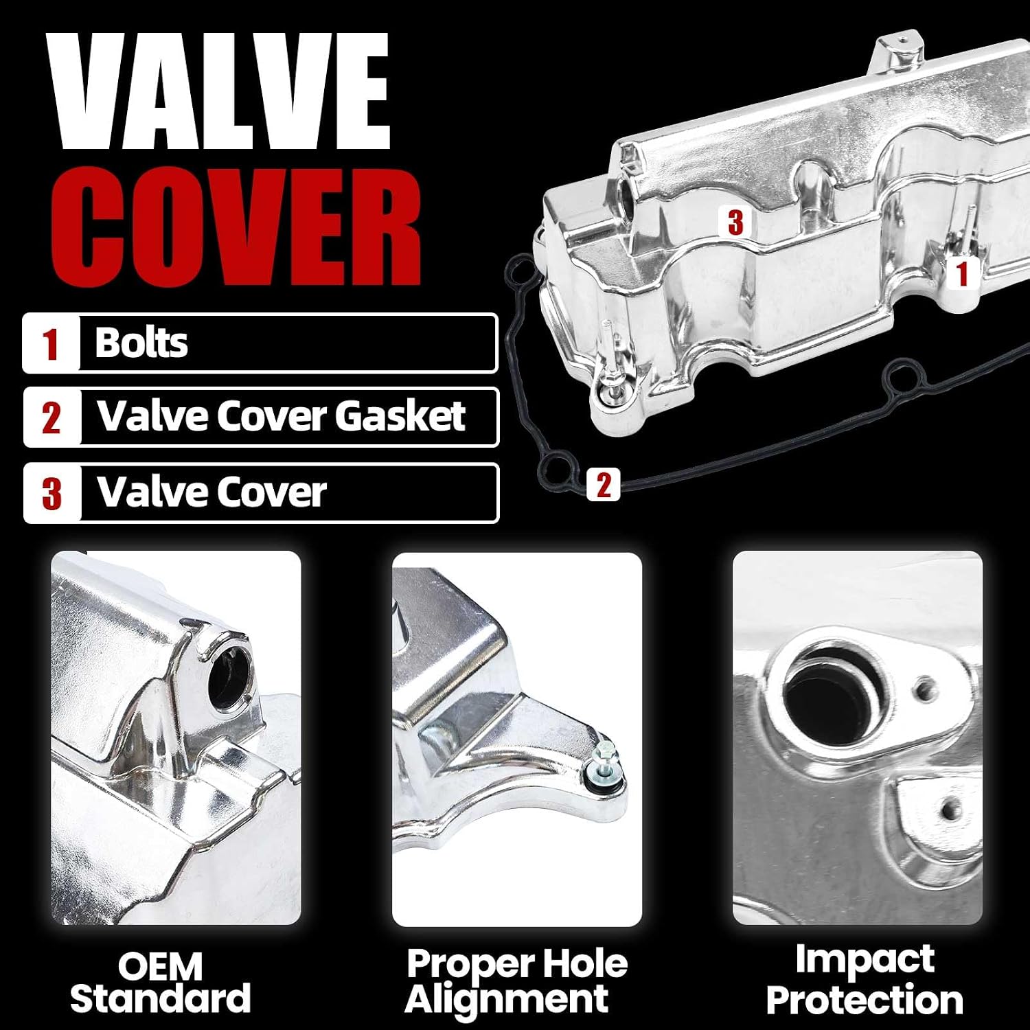 MITZONE Aluminum Valve Cover Left Side Compatible with Ford Explorer Sport Trac Ranger Mercury Mountaineer 2001-2005 4.0L V6 4L5Z6582JA 4L5Z6582FA 1L2Z6582BA Silver