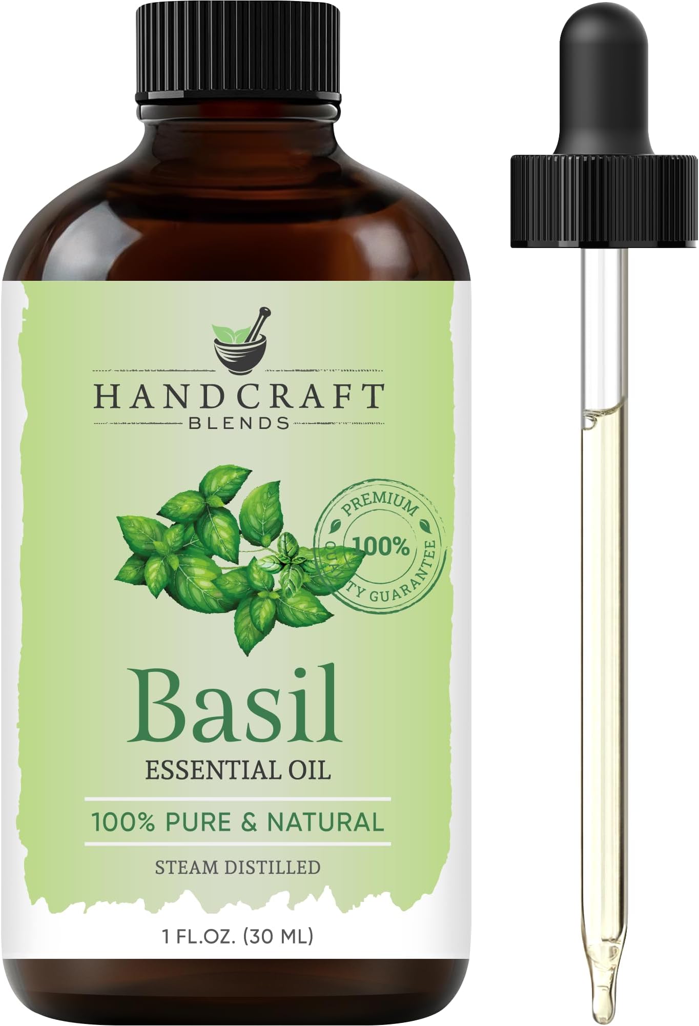 Handcraft Blends Basil Essential Oil โ 1 Fl Oz โ 100% Pure and Natural โ Premium Grade Essential Oil for Diffuser and Aromatherapy, Skin, Massage, Candle and Soap Making Fragrance