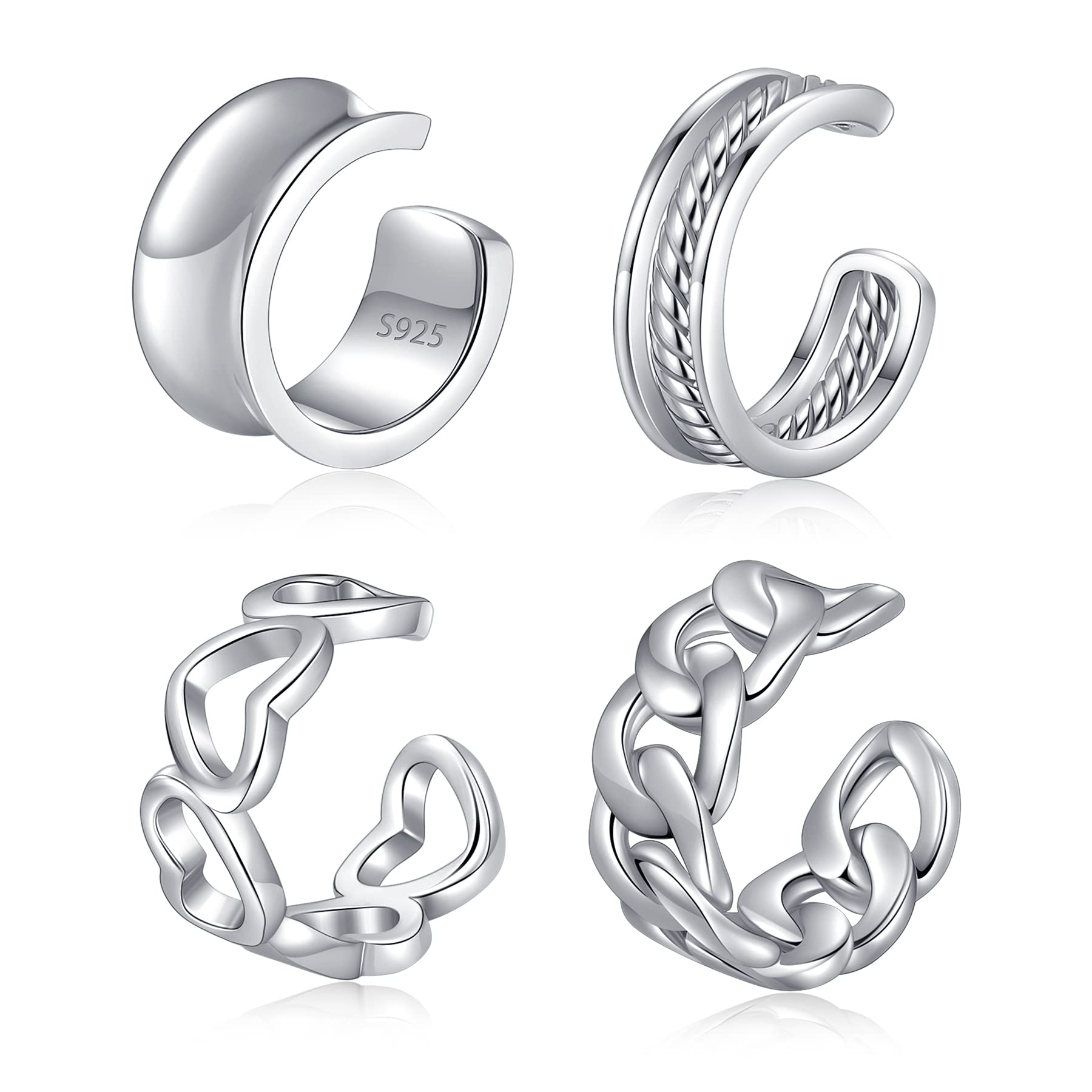 CHIC &amp; ARTSY 925 Sterling Silver Ear Cuffs for Women, Non Piercing Clip On Cartilage Cuffs, Adjustable Fake Conch &amp; Helix Earrings, Gold Plated &amp; Oxidized Various Styles