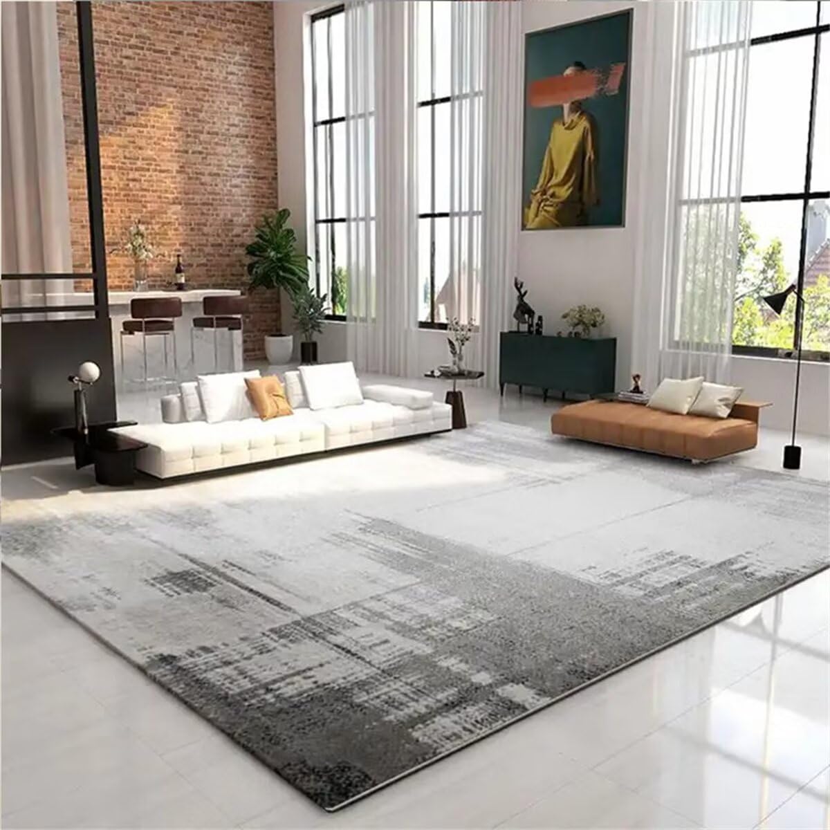 Tapis salle à manger gris 80x150cm antidérapant pour déco maison