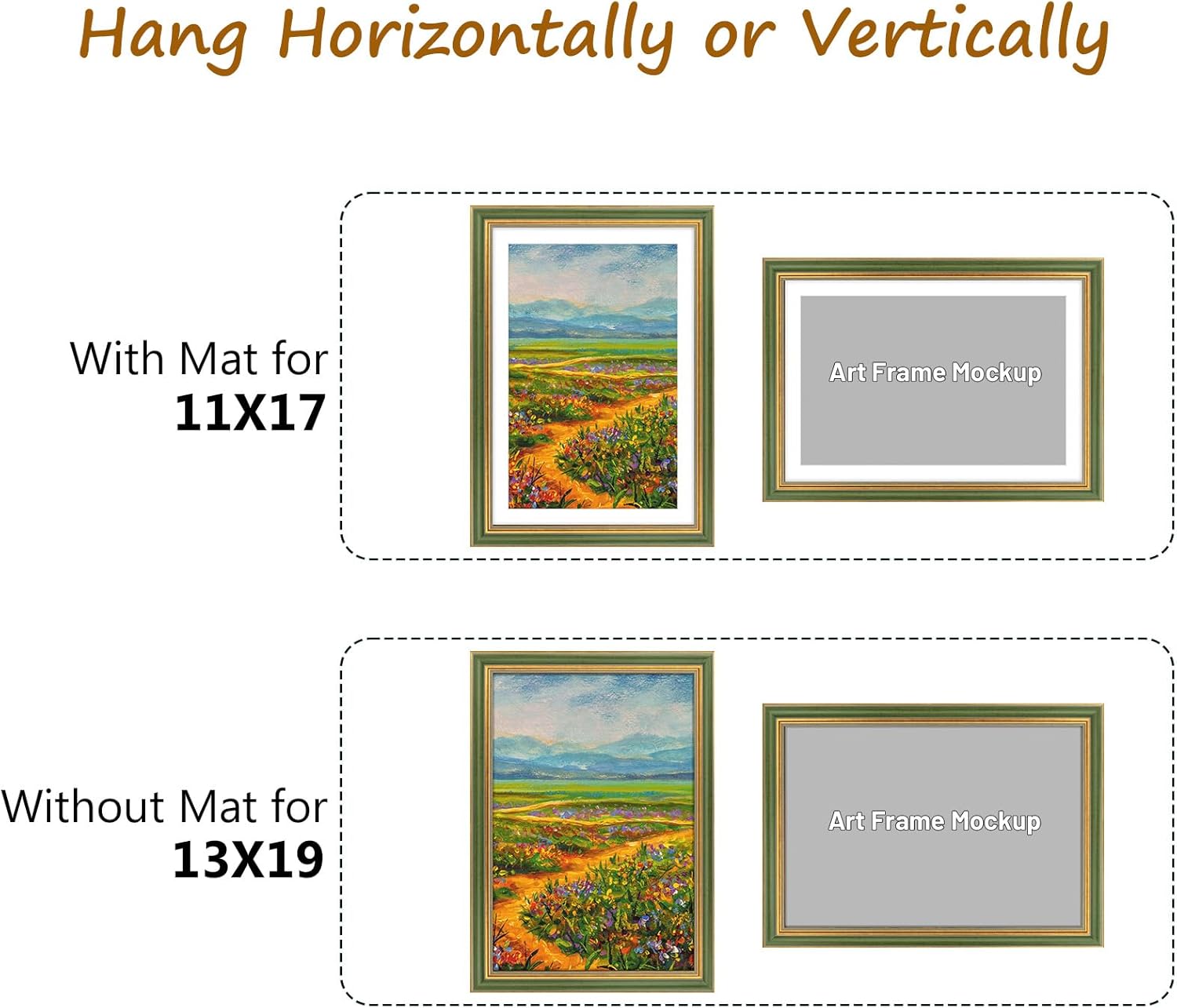 Golden State Art,13x19 Ornate Picture Frame with White Mat for 11x17 Photo or Display 13 x 19 Prints without Mat Color Green Gold(Plexiglass Front)