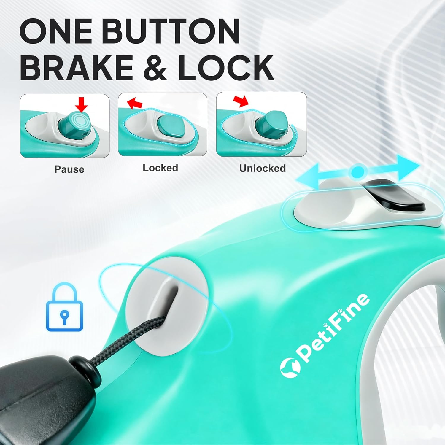 PetiFine Retractable Dog Leash with Dispenser and Poop Bags,30 FT Heavy Duty Dog Walking Leash for Medium/Large Dogs up to 110 lbs, 360° Tangle-Free Long Retract Dog Lead, One-Hand Brake, Teal