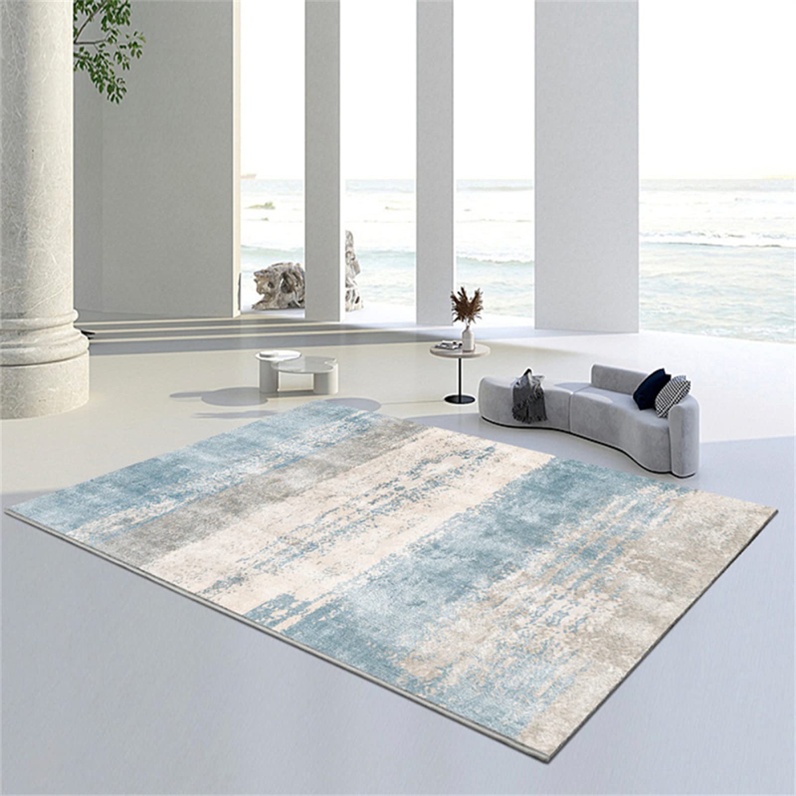Tapis bureau ado fille moderne grand tapis de salon confortable et antidérapant bleu et gris