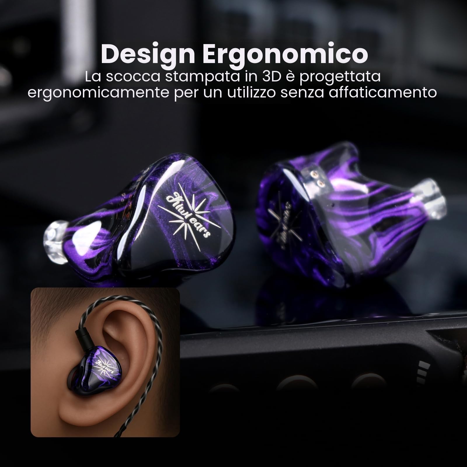 Linsoul Kiwi Ears Quartet 2DD+2BA Hybrid In-Ear Monitor, auricolari HiFi con guscio in resina lavorato a mano, cavo IEM staccabile OFC placcato in argento per musicisti audiofili DJ Studio Gaming