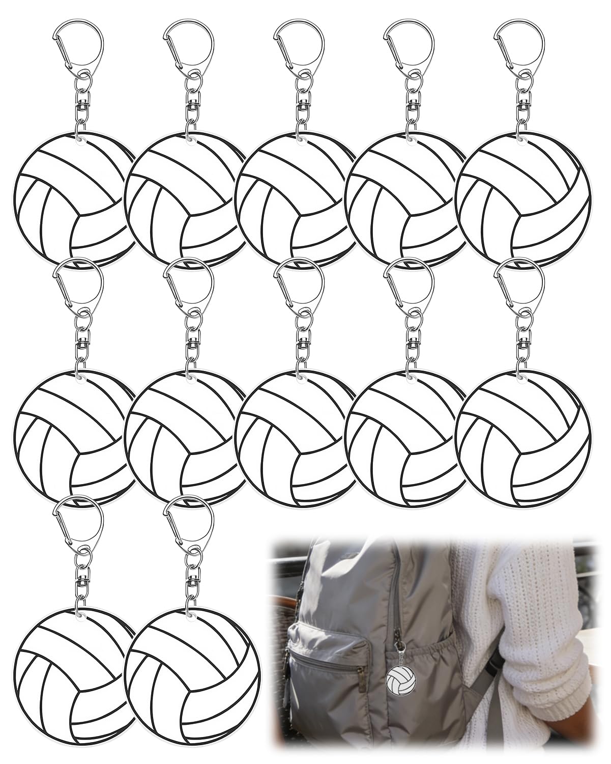 12 llaveros de voleibol a granel, regalos de equipo deportivo de voleibol blanco, llavero grande de voleibol con cierre de mosquetón para jugadores de equipo, regalos de fiesta