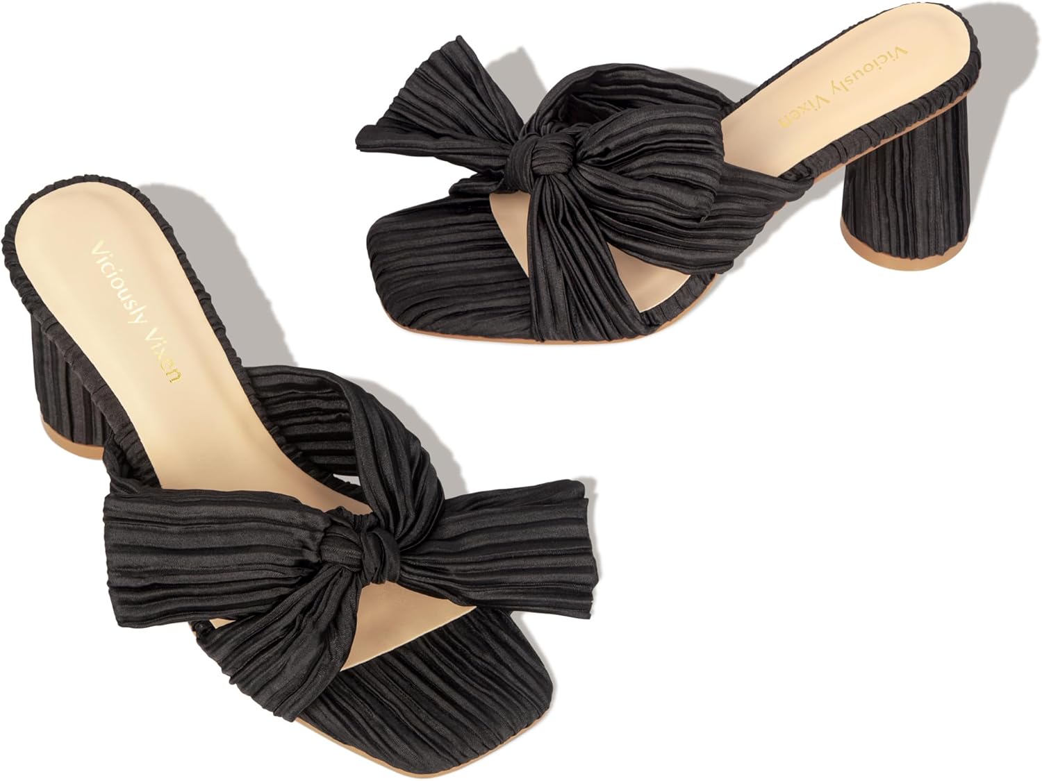 Women's Bow Kitten Heels Block Low Heeled Sandals Square Open Toe Wedding Shoes,Dark Black, 11 - Image 5