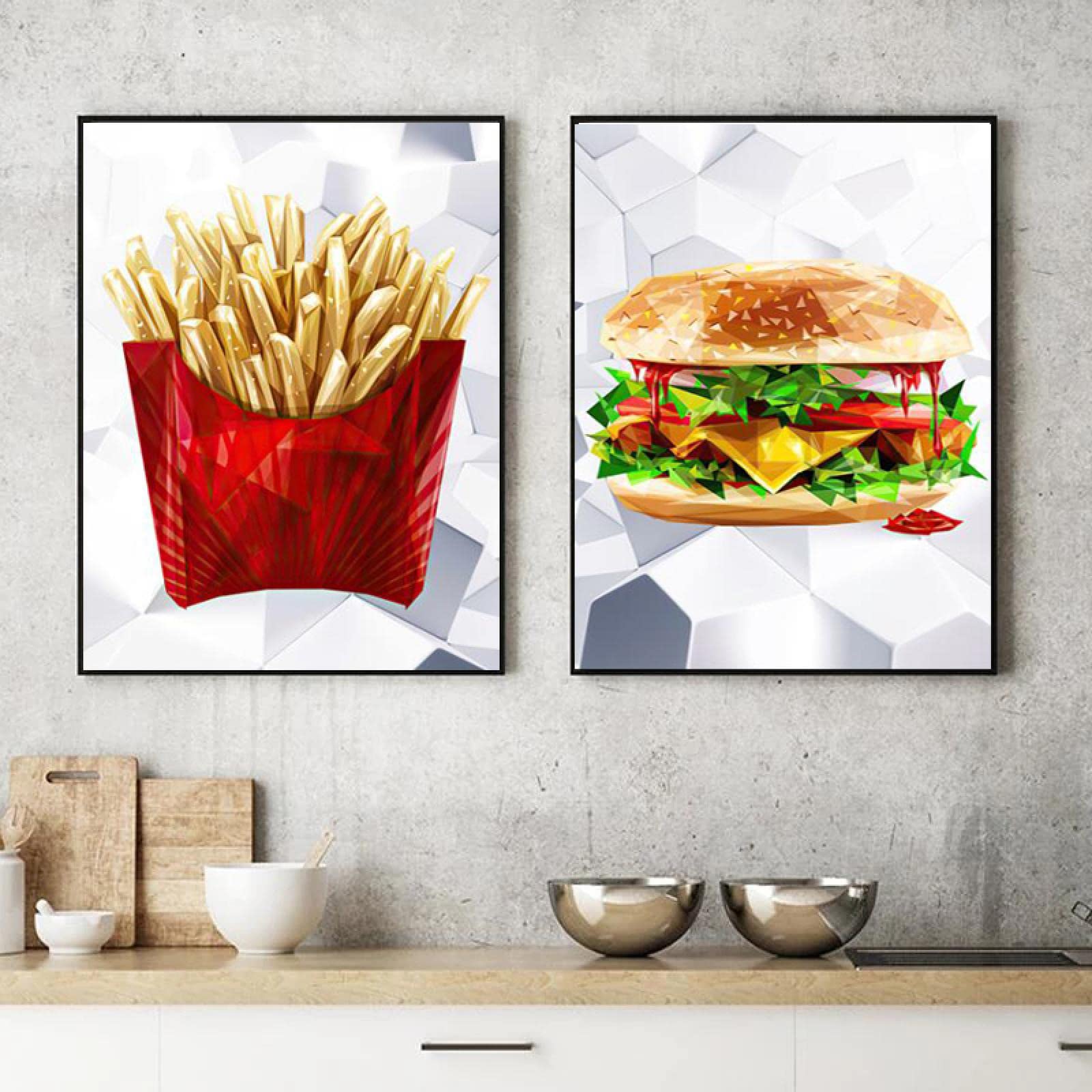 Amazon.co.jp: モダンなフライドポテトとハンバーガーのポスター