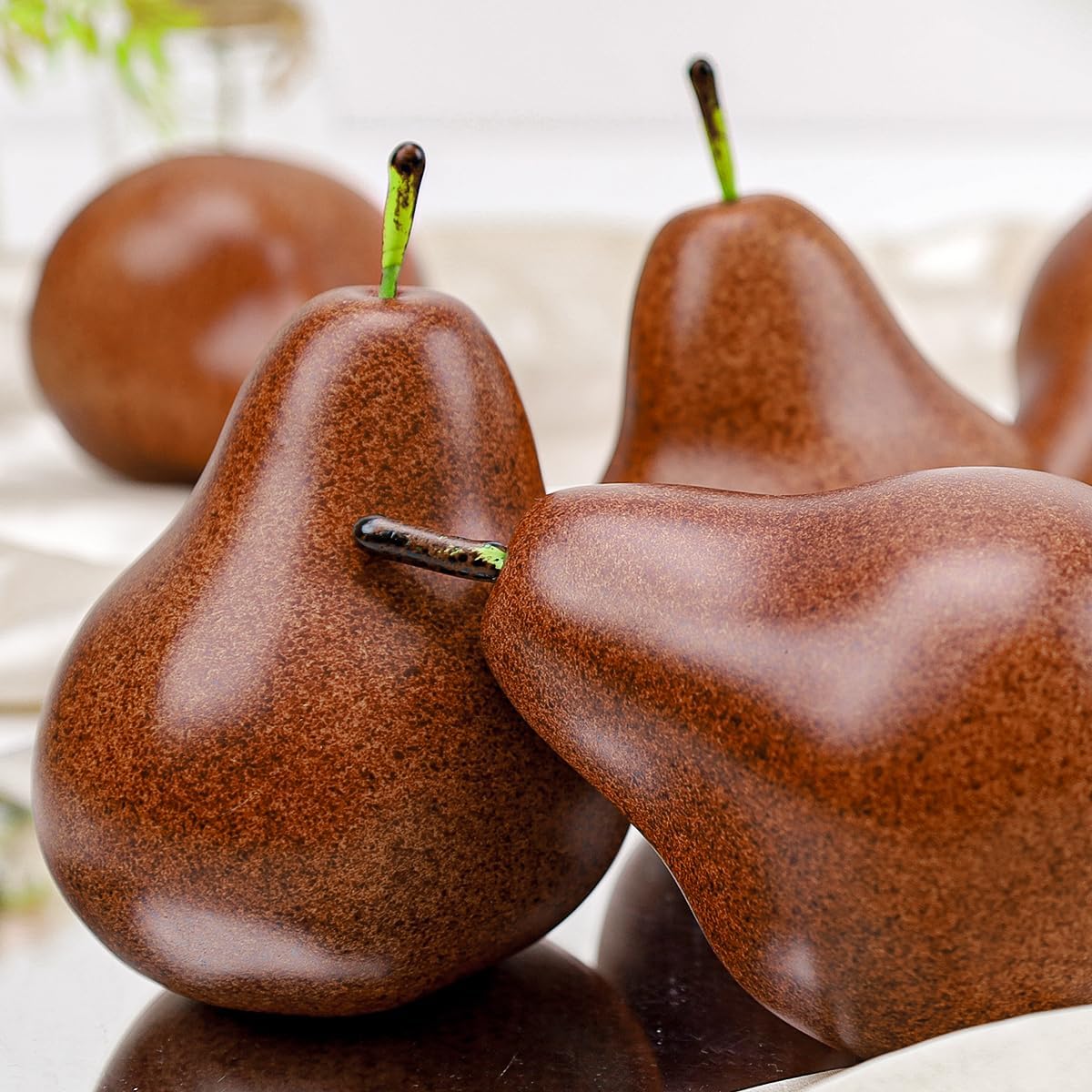 6 Pcs Faux Brown Pears - Realistic Fake Pear Artificial Fruit Decorations for Table Centerpiece, Decorative Pear for Home Kitchen Decor