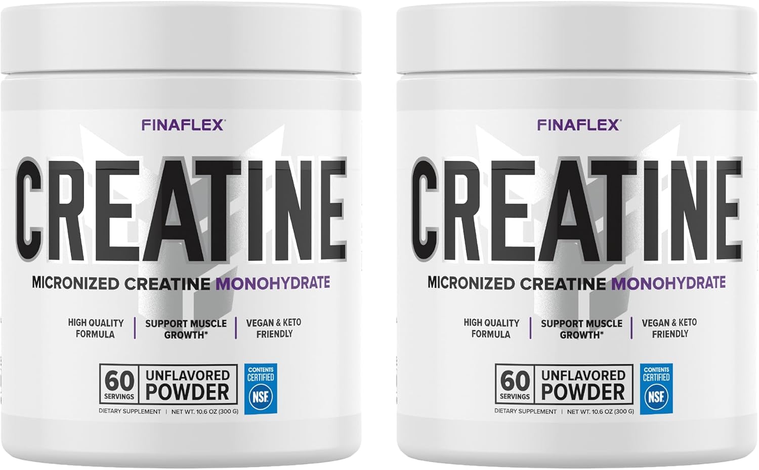 FINAFLEX PURE CREATINE, Unflavored - 10.6 oz, Pack of 2 - Promotes Muscular Strength, Size & Performance - 100% Pure, Micronized Creatine Monohydrate - NSF Certified - 120 Total Servings