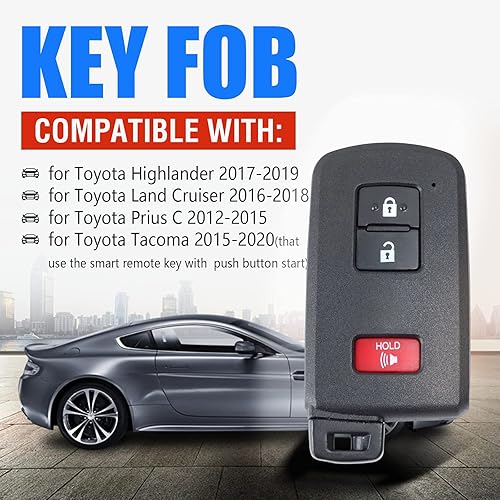 Miniatura 2 de Reemplazo de llavero de automóvil para Toyota Highlander 2017-2019/para Land Cruiser 2016-2018/para Prius C 2012-2015/para Tacoma 2015-2020 2+1