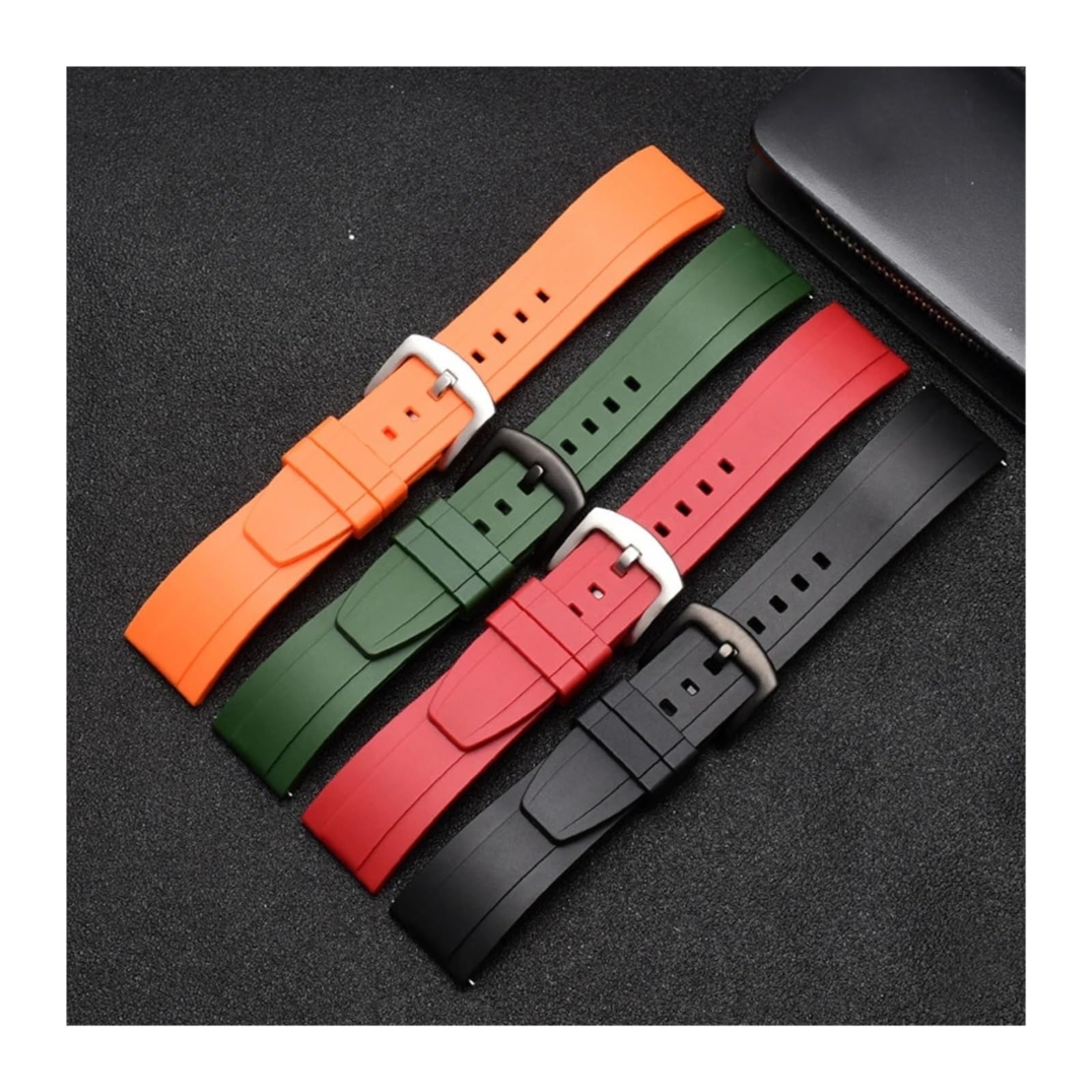 LUGEMA Bracelet de montre sport noir et vert 18 19 20 21 22 24 mm avec système fermeture rapide
