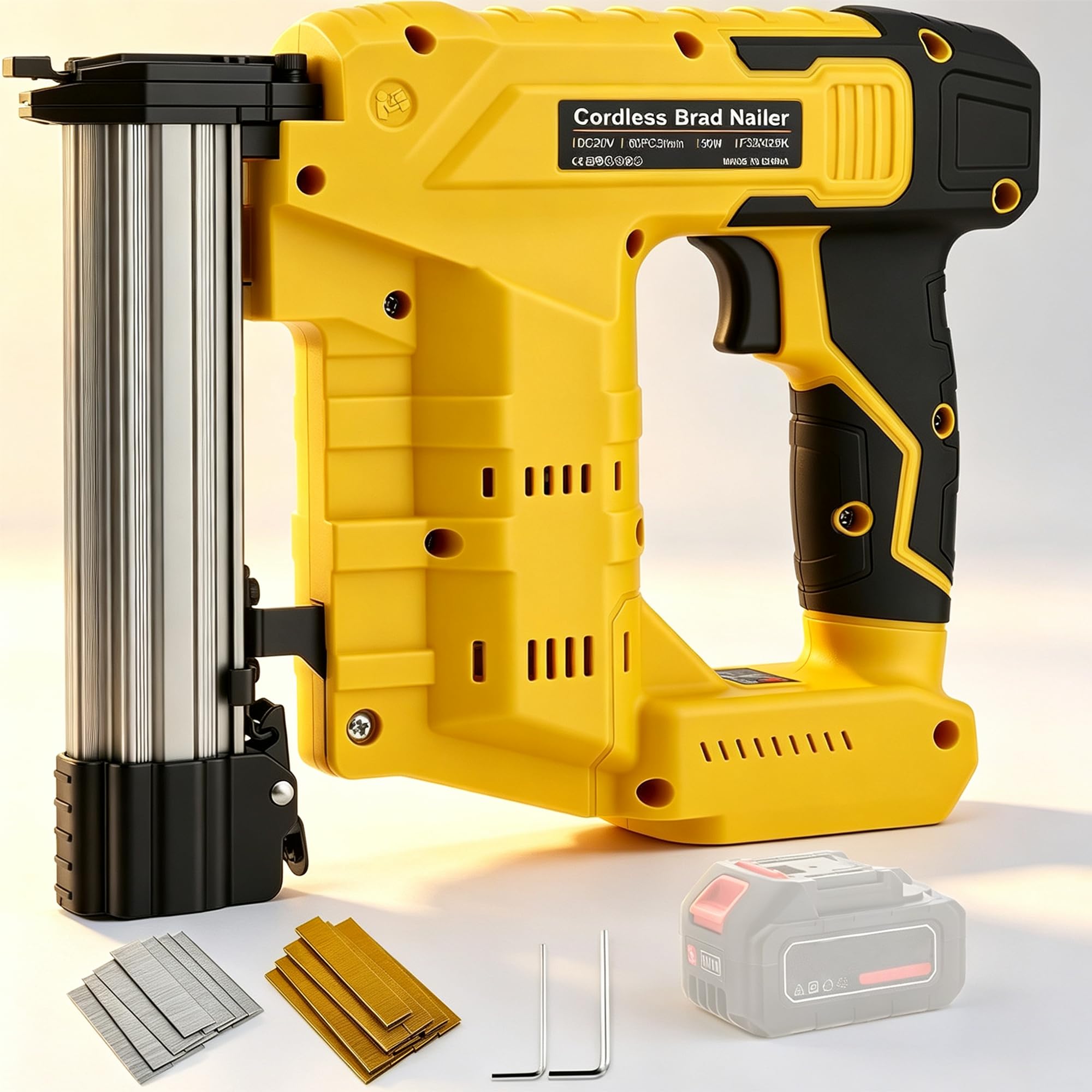 Chiodatrice a batteria 18GA, 2 in 1 con 1000 chiodi e 1000 graffette, motore brushless 60 colpi/min, compatibile con batteria De-Walt da 20 V