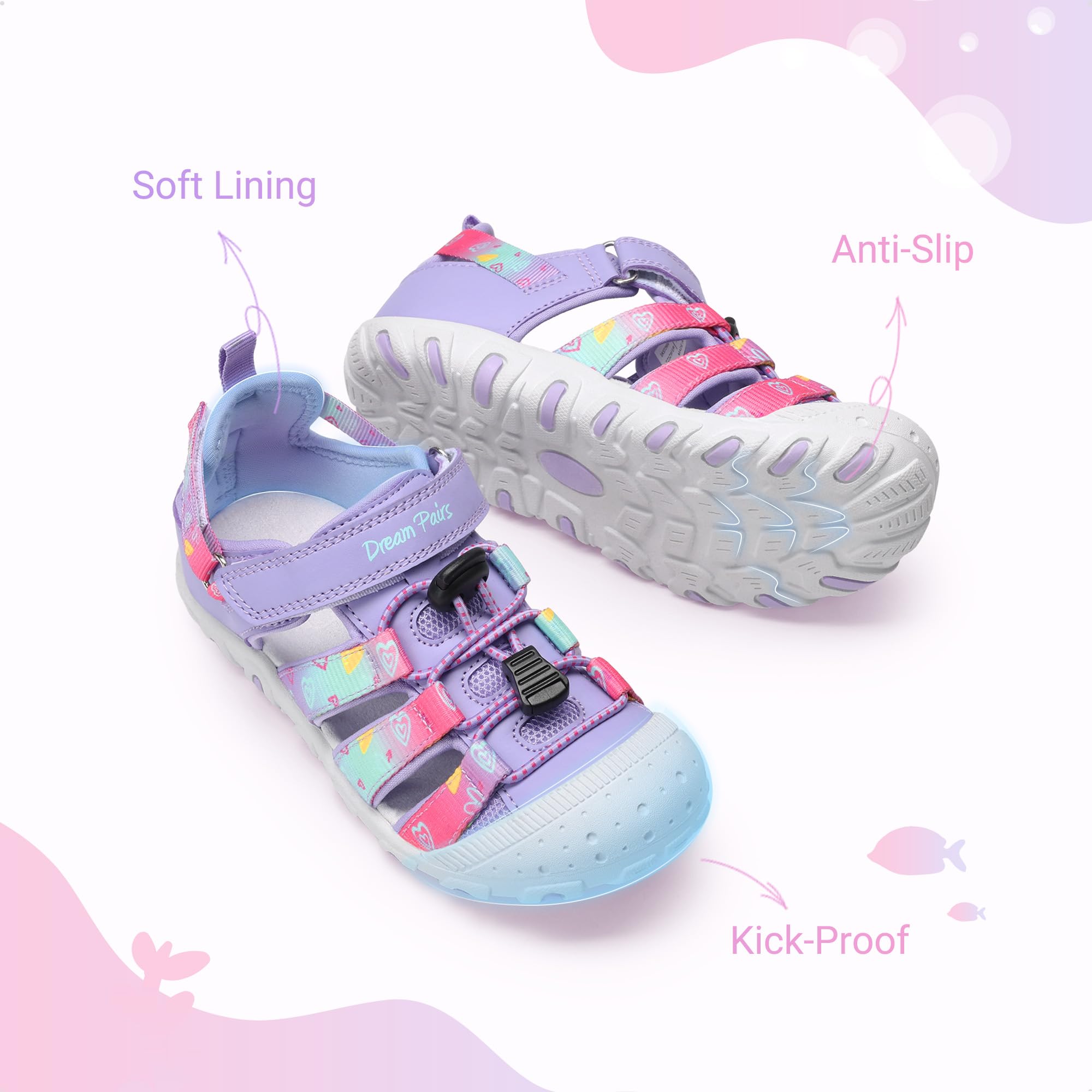DREAM PAIRS Boys Girls Outdoor Athletic Sport Sandals Summer Hiking Beach Casual Closed Toe Rainbow Multicolor for Toddler/Little/Big Kids - 3