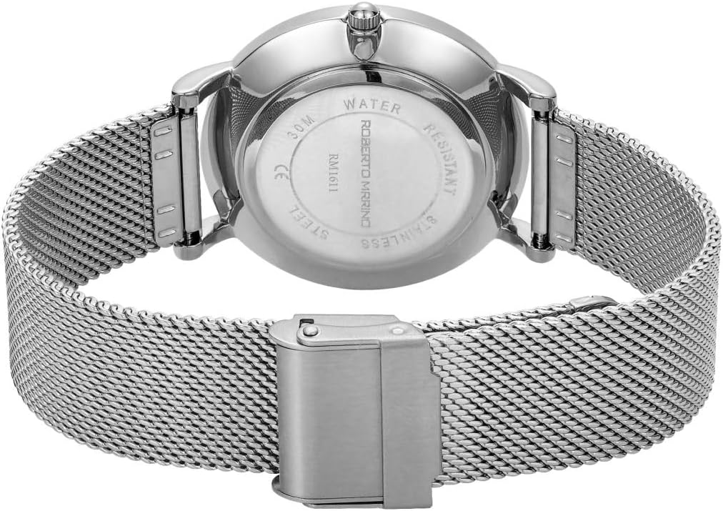 Roberto Marino RM1611 Women’s Mesh Watch – Silver Stainless Steel, 3ATM, White Dial - Image 4