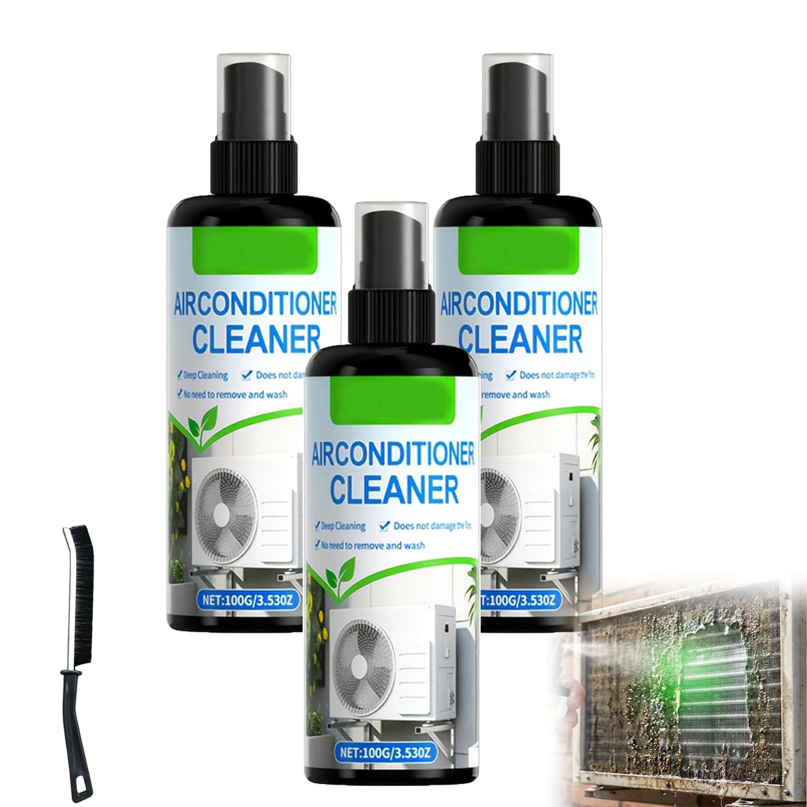 Limpiador de aire acondicionado y radiadores, spray limpiador de bobinas de CA de limpieza profunda para unidades interiores y exteriores, solución de limpieza HVAC sin enjuague, elimina (3pcs)