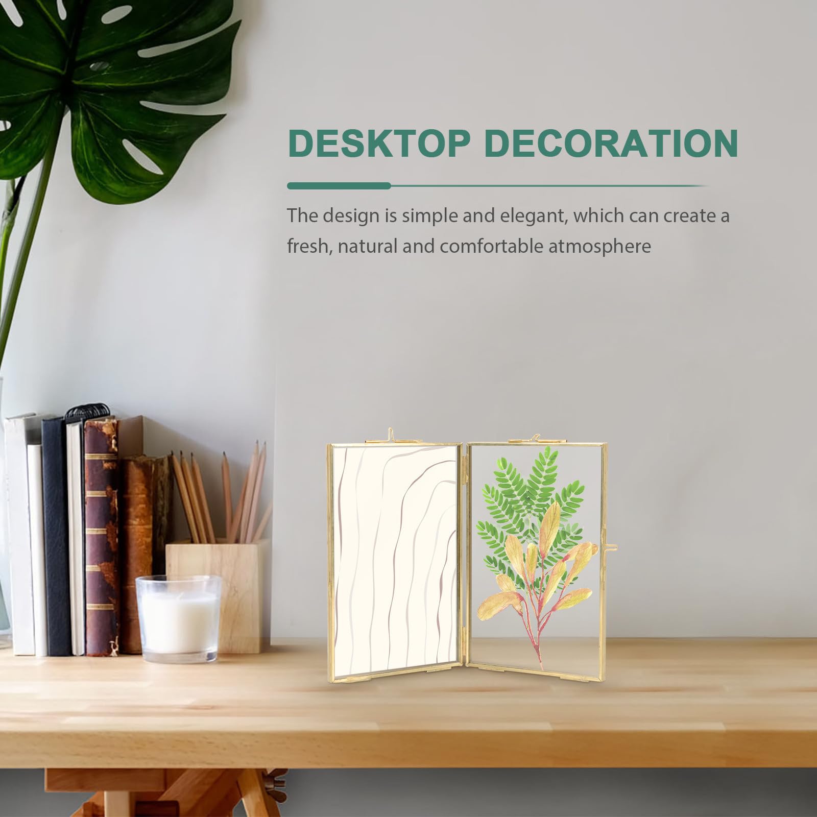 ORFOFE Marco de Fotos Dorado de Vidrio Soporte para Exhibición, Diseño Elegante y Artesanal, Adecuado para Decoración de Escritorio y Plantas Prensadas