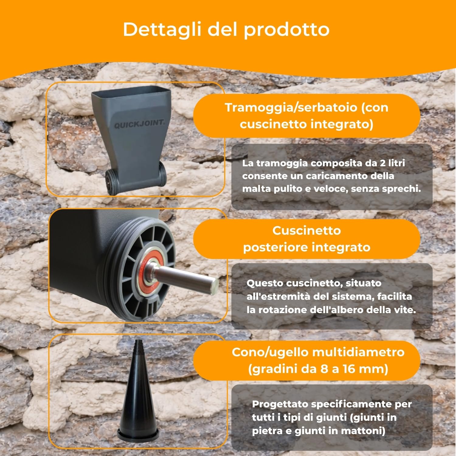 QUICKJOINT Giuntatrice – Applicatore Rapido per Malta, Compatibile con Trapano/Avvitatore, Dosaggio Preciso, per Muri in Pietra e Pavimenti, Adatta a Tutti i Tipi di Giunti Fini