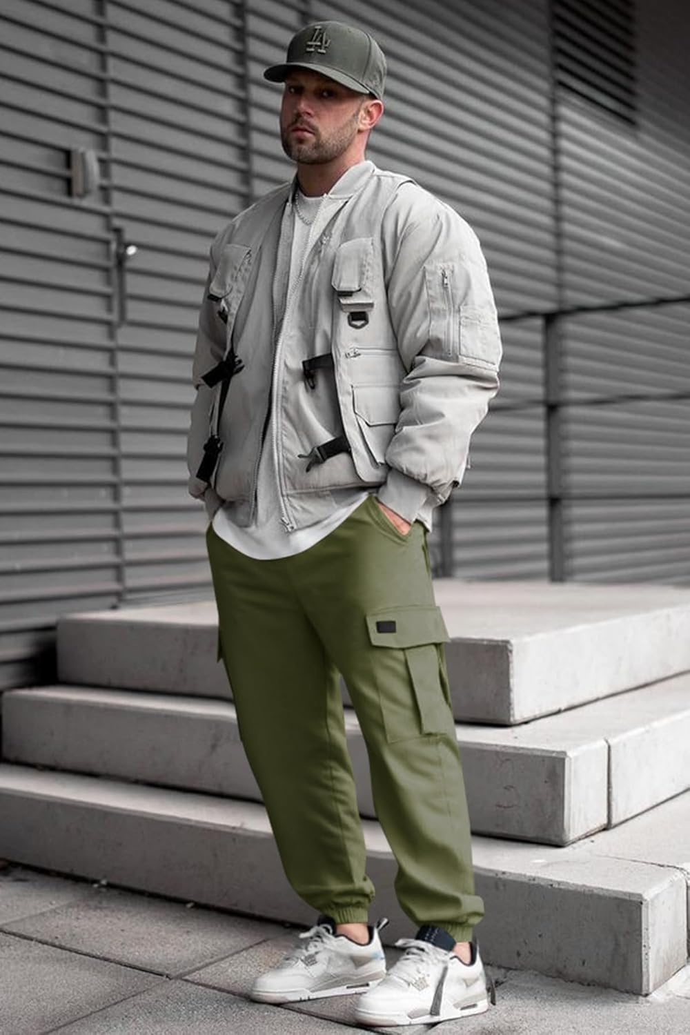 Runcati Mens Cargo Pants Casual Drawstring Elastic Waist Chino Pants Stretch Outdoor Track Joggers Sweatpants - Image 5