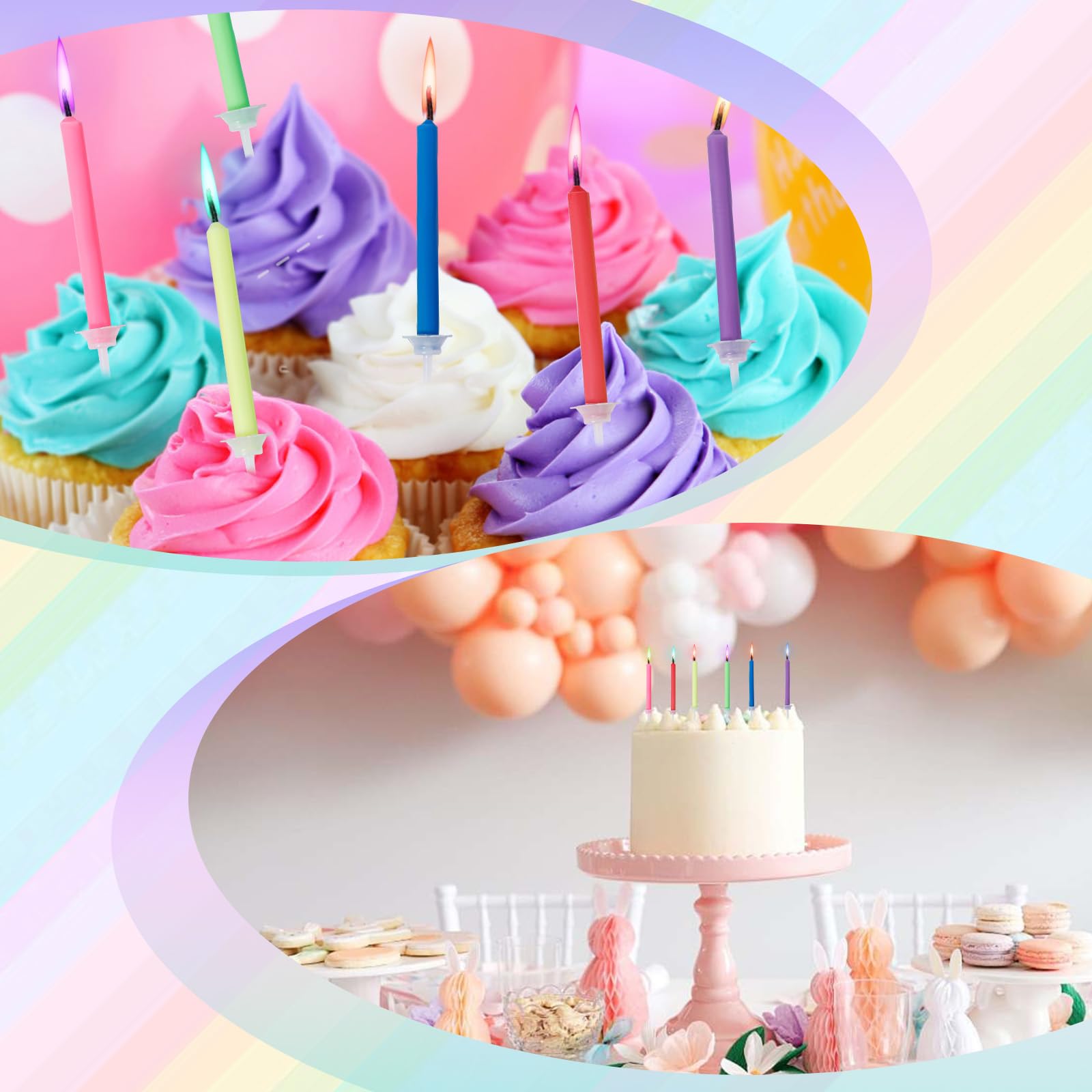 CWPFVQA Confezione da 24 Candeline Colorate A Fiamma, Candeline per Decorazione Torte, Candeline di Compleanno, Accessori per Torte, Candeline Creative per Torte