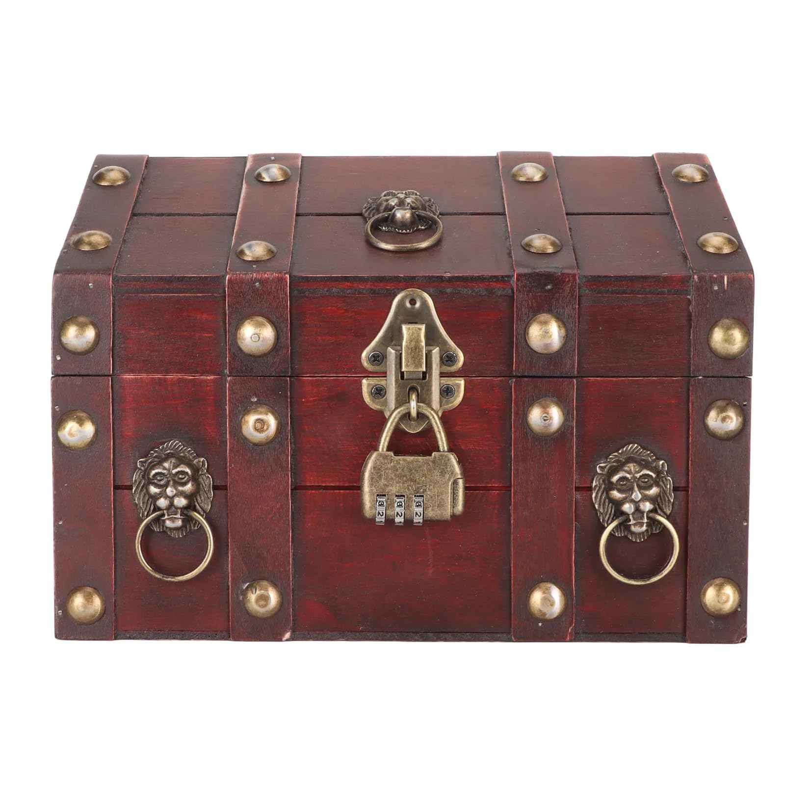 YShiuoL Wooden Storage Box Jewelry Treasure Chest Storage Box with Combination Lock Handcraft Exquisite Wooden(Red)