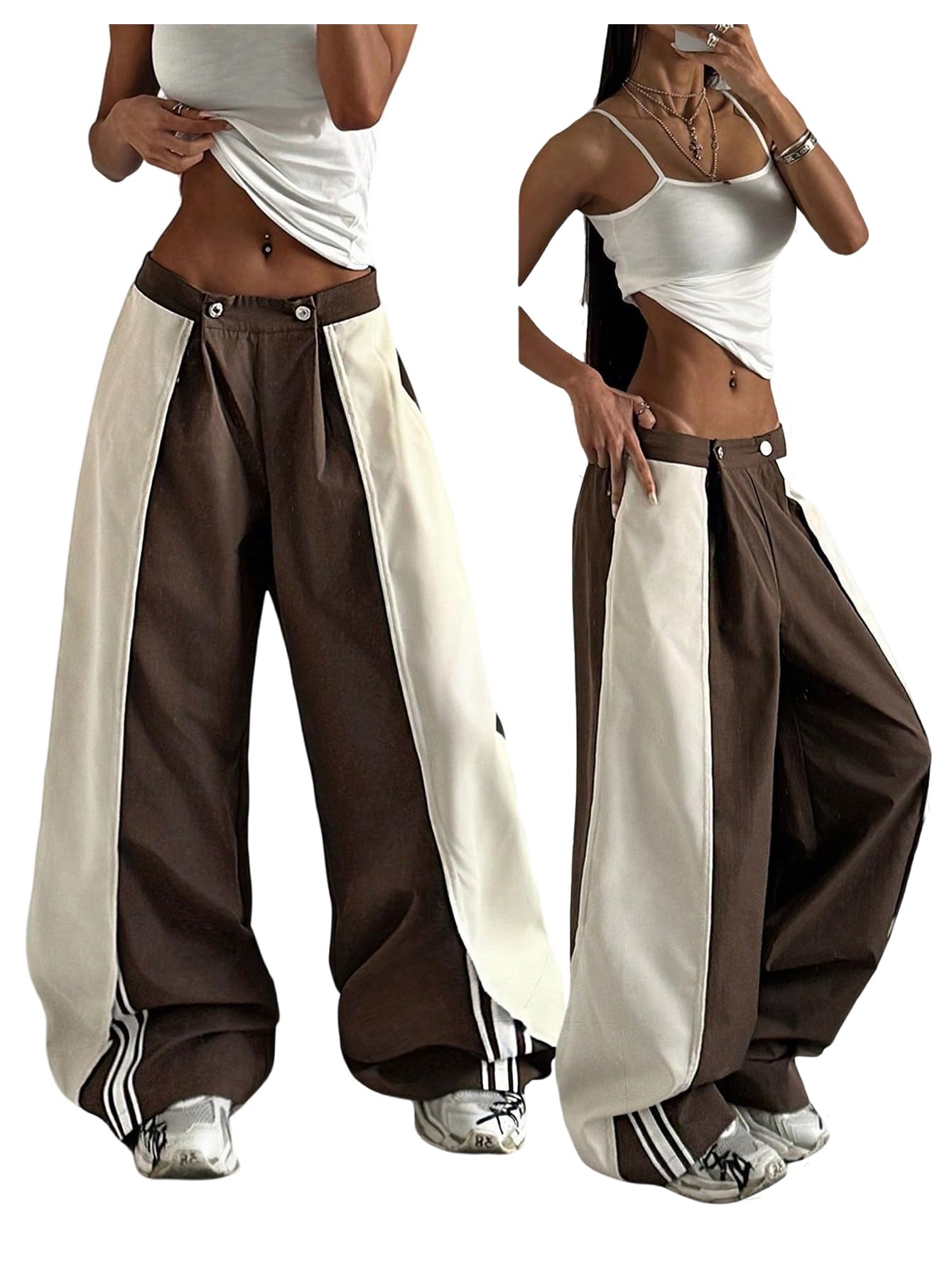 GORGLITTER Womens Low Rise Dress Pant Trousers Baggy Barrel Pleated Oversized Wide Leg Business Casual Parachute Pants