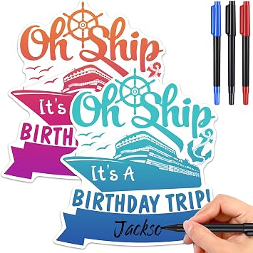 Xuhal 2 Pcs Birthday Cruise Door Magnets with 3 Pcs Paint Pens Door Magnet Conch Magnetic Birthday Cruise Door Decorations Fridge Decor for Carnival Cabin RefrigeratorCruise