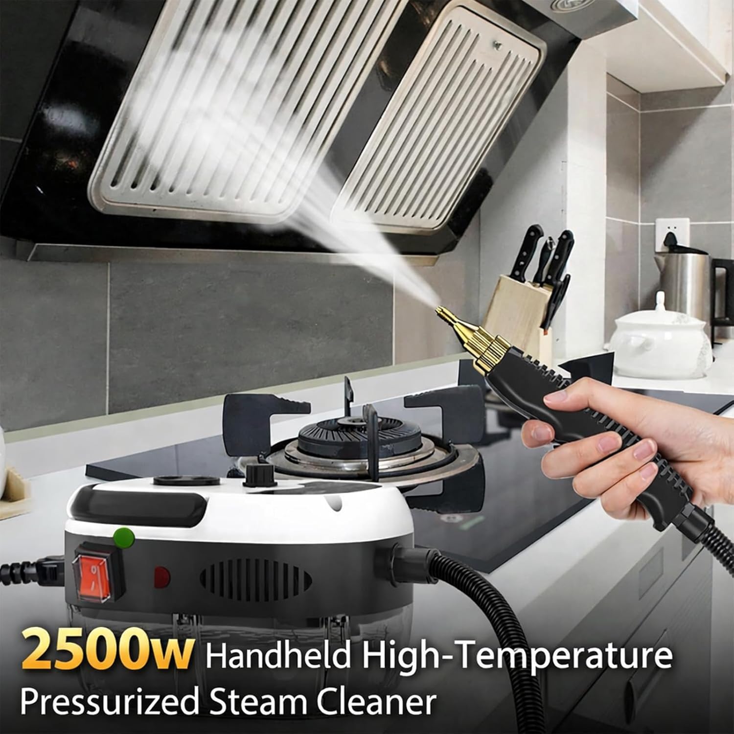 2500w Handheld High-Temperature Pressurized Steam Cleaner, 6-Level High Pressure Steam with Various Nozzle Attachments, 1L Water Tank for Grout Tile Kitchen Grease Car Detailing Engine (Red)