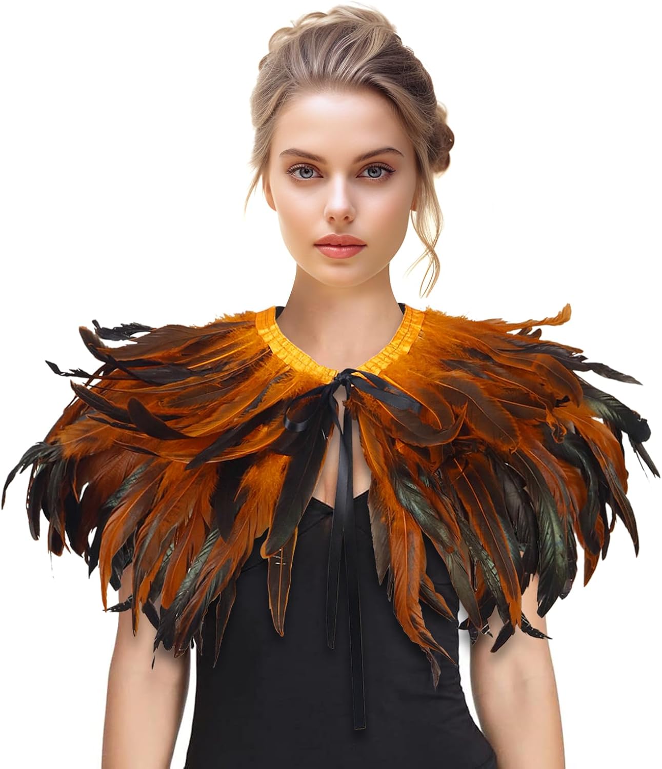 HOMELEX Feather Shawl for Women - Crow Feathers Collar Halloween Swan Cape Witch Costume Accessories