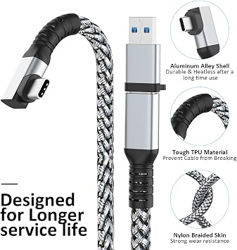 VZNEK Link Cable 16ft VR Cable for Meta Oculus Quest 2 Quest 3 Pro Pico Nylon Braided Accessories Gaming PC Steam VR USB 3.0 Data Transfer Type C Cable for VR Headset
