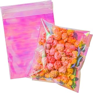 Cherodada 5x6 Inch Cookie Bags with Seals, Iridescent Self Adhesive Sealing Cellophane Brownie Wrappers Bags, Holographic Individual Treat Plastic Bags for Gift, Baking, Snack Packaging (100 Pcs)