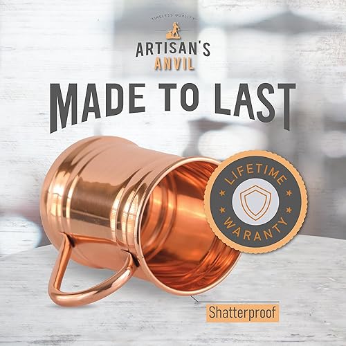Miniatura 3 de Artisan's Anvil Moscow Mule - Juego de 2 tazas de cerveza + pajitas de cobre + abridor de botellas, juego de regalo de dos tazas de cobre macizo de