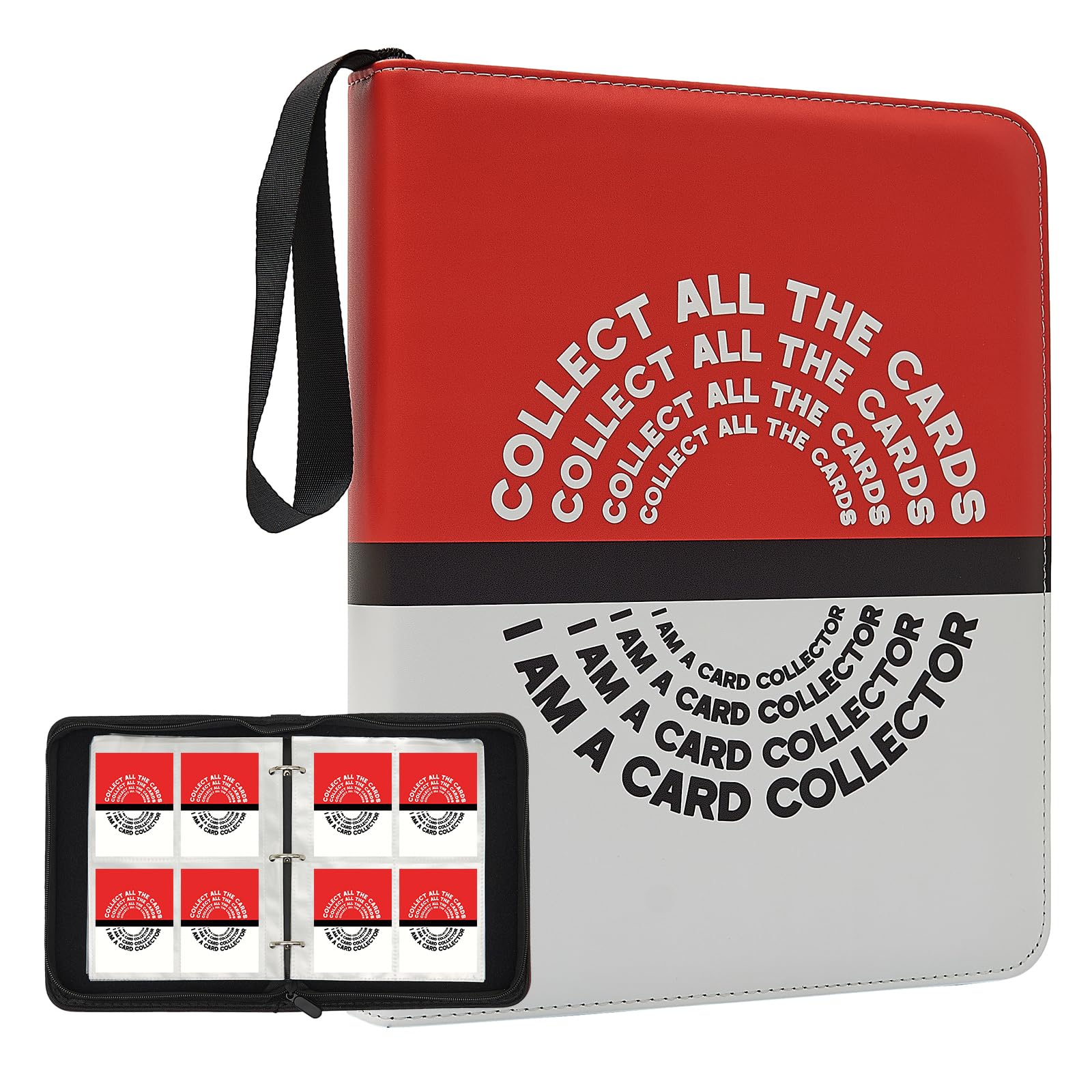 Trading Card Binder with 4 Pocket Pages, Top Loading 400 Pockets card collection Albums 3 rings card sleeves binder sheets (Red, 400 Pockets)