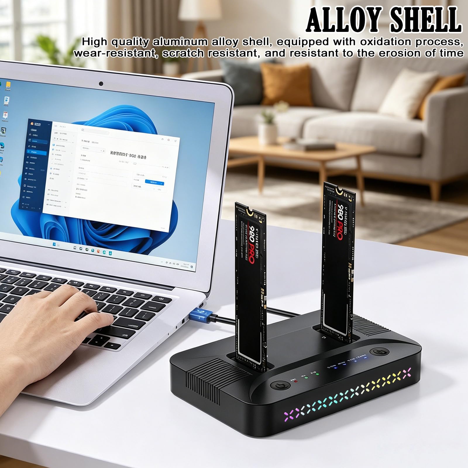 M.2 NVMe SATA SSD Clone Dock, USB 3.2 Gen 2x2 20Gbps Dual Bay M2 NVMe SSD Case Docking Station Reader Duplicator con Clonazione Offline Hard Disk Docking Station Clone Station per 2230/2242/2260/2280