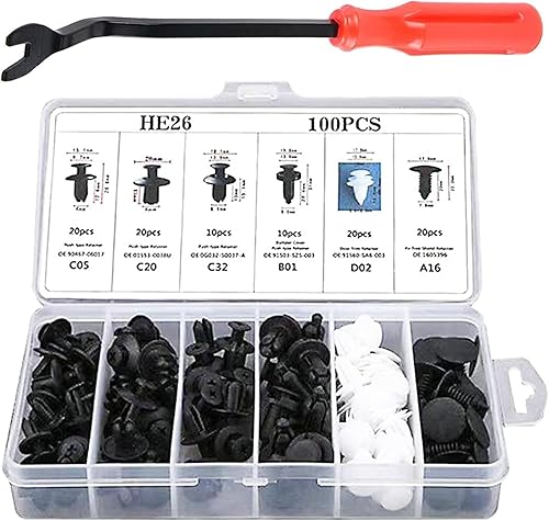 cueclue Juego de 100 hebillas para automóvil, clip de remache PA66 para parachoques, accesorios duraderos impermeables de nailon, producto
