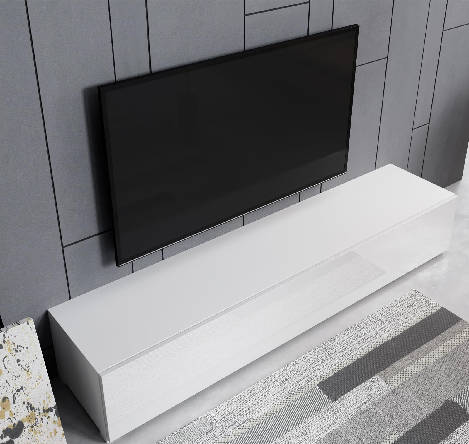 MB Muebles Bonitos, Mobile TV con piedini Aitana M2, Soggiorno Moderno, Bianco, 180x40x32cm
